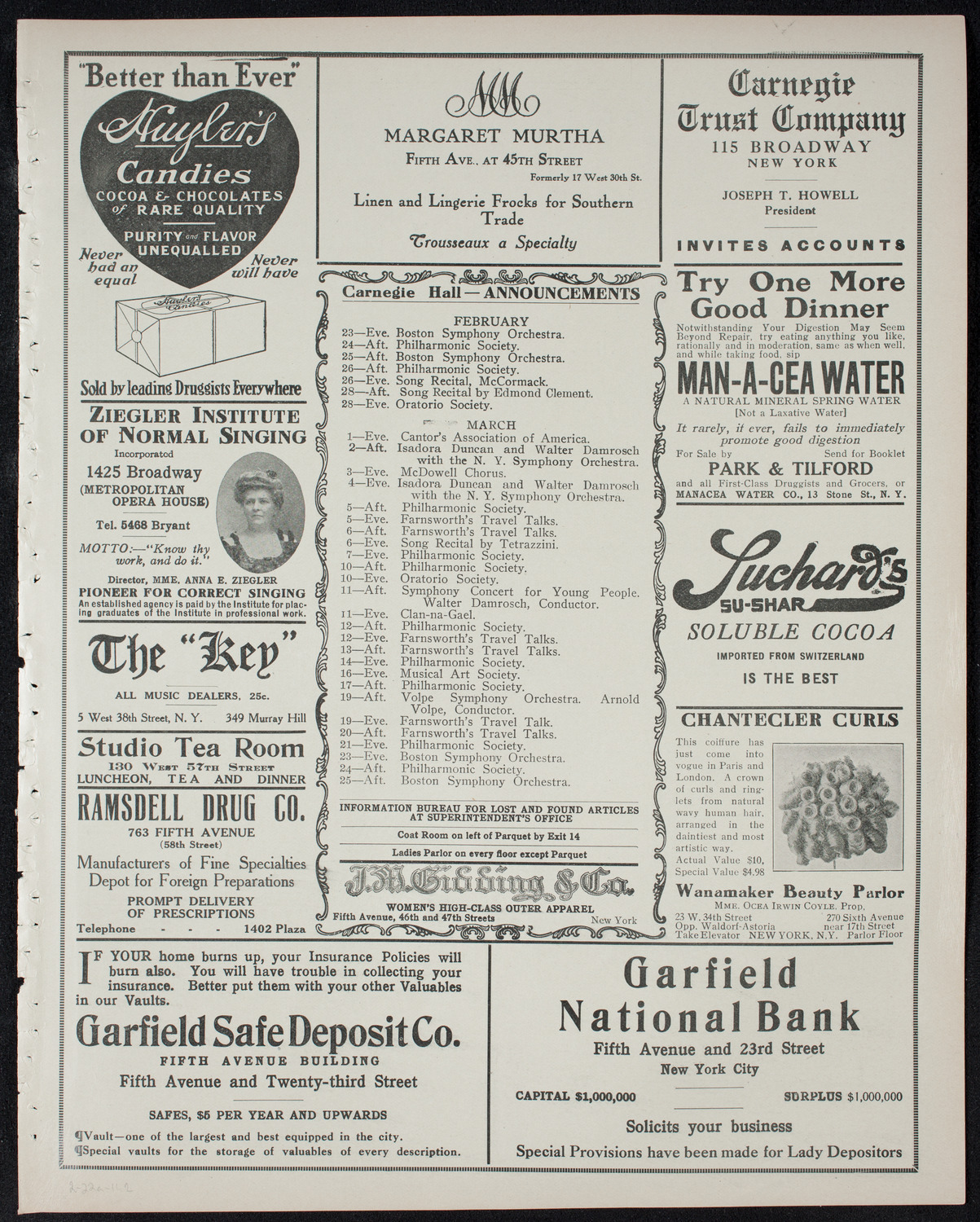 Hans Ellenson with Cornelia Rider Possart and the Volpe Symphony Orchestra, February 22, 1911, program page 3