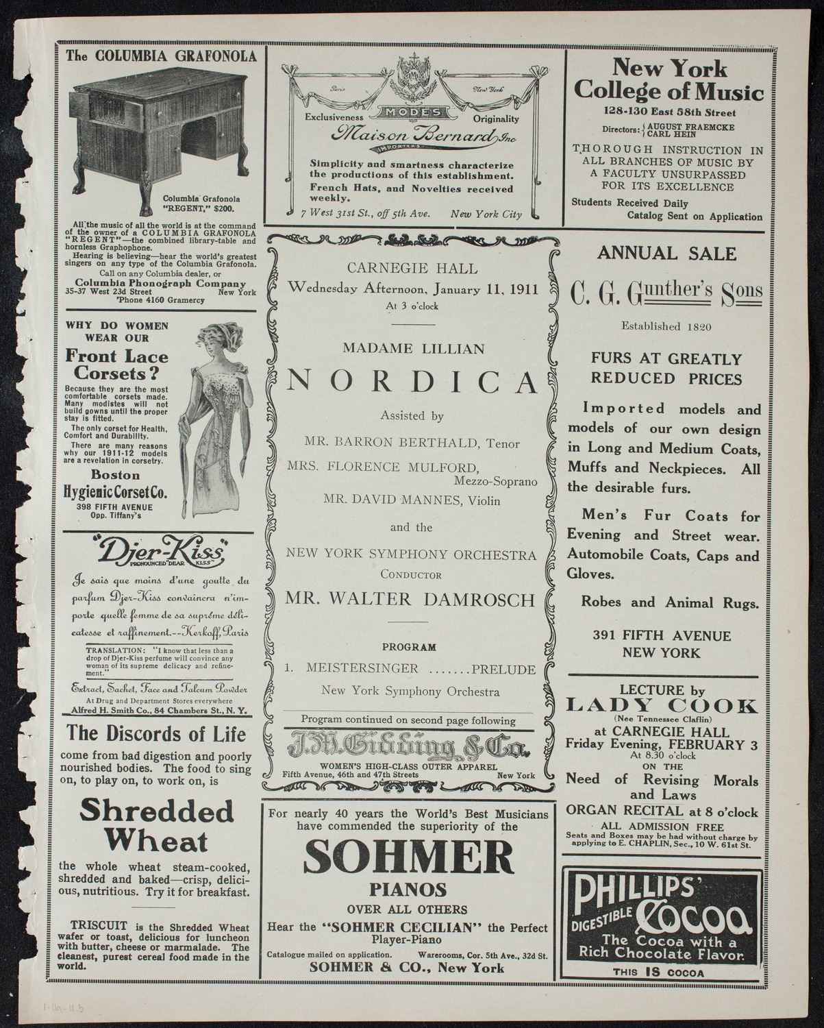 Lillian Nordica, Soprano, with the New York Symphony Orchestra, January 11, 1911, program page 5