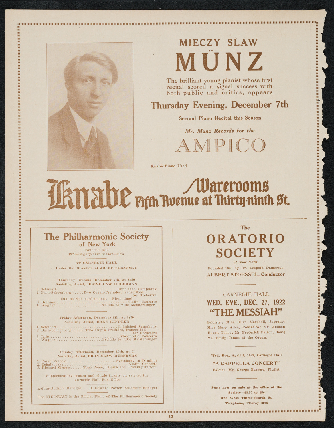 Sigrid Onégin, Contralto, December 6, 1922, program page 12