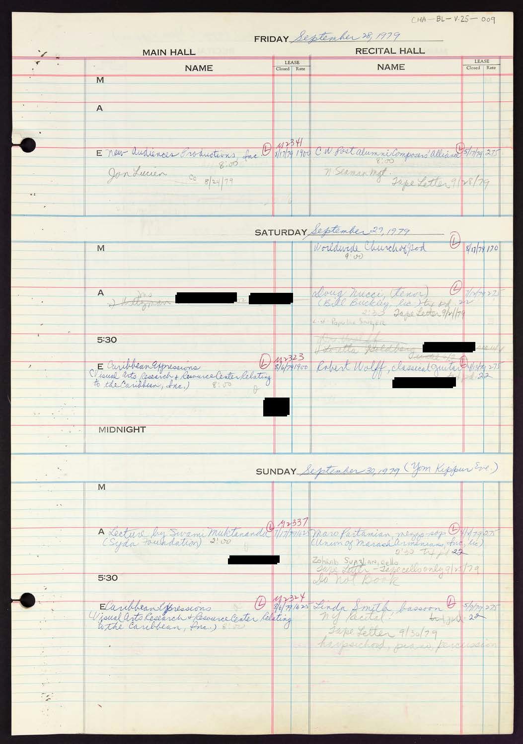 Carnegie Hall Booking Ledger, volume 25, page 9