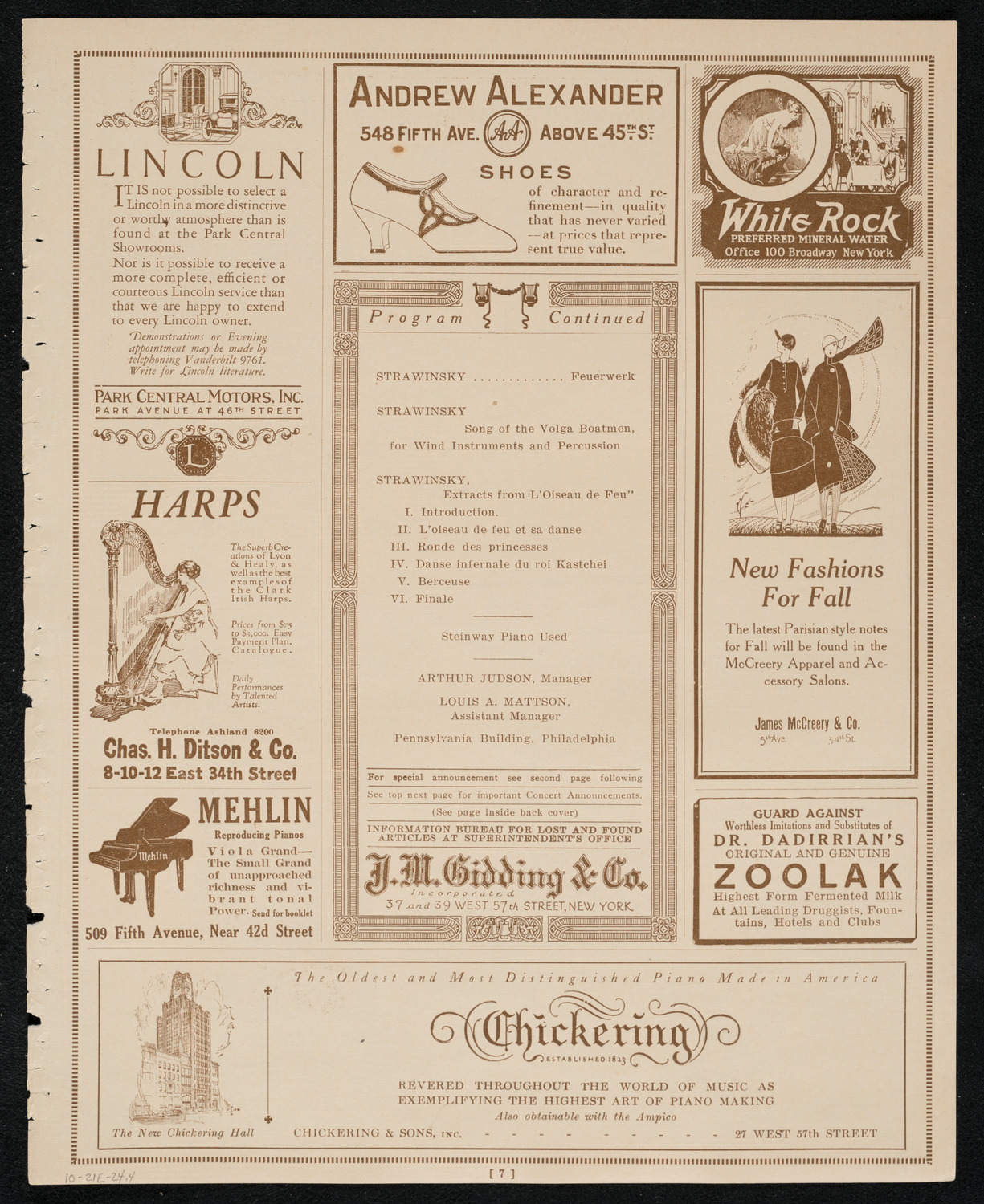 Philadelphia Orchestra, October 21, 1924, program page 7