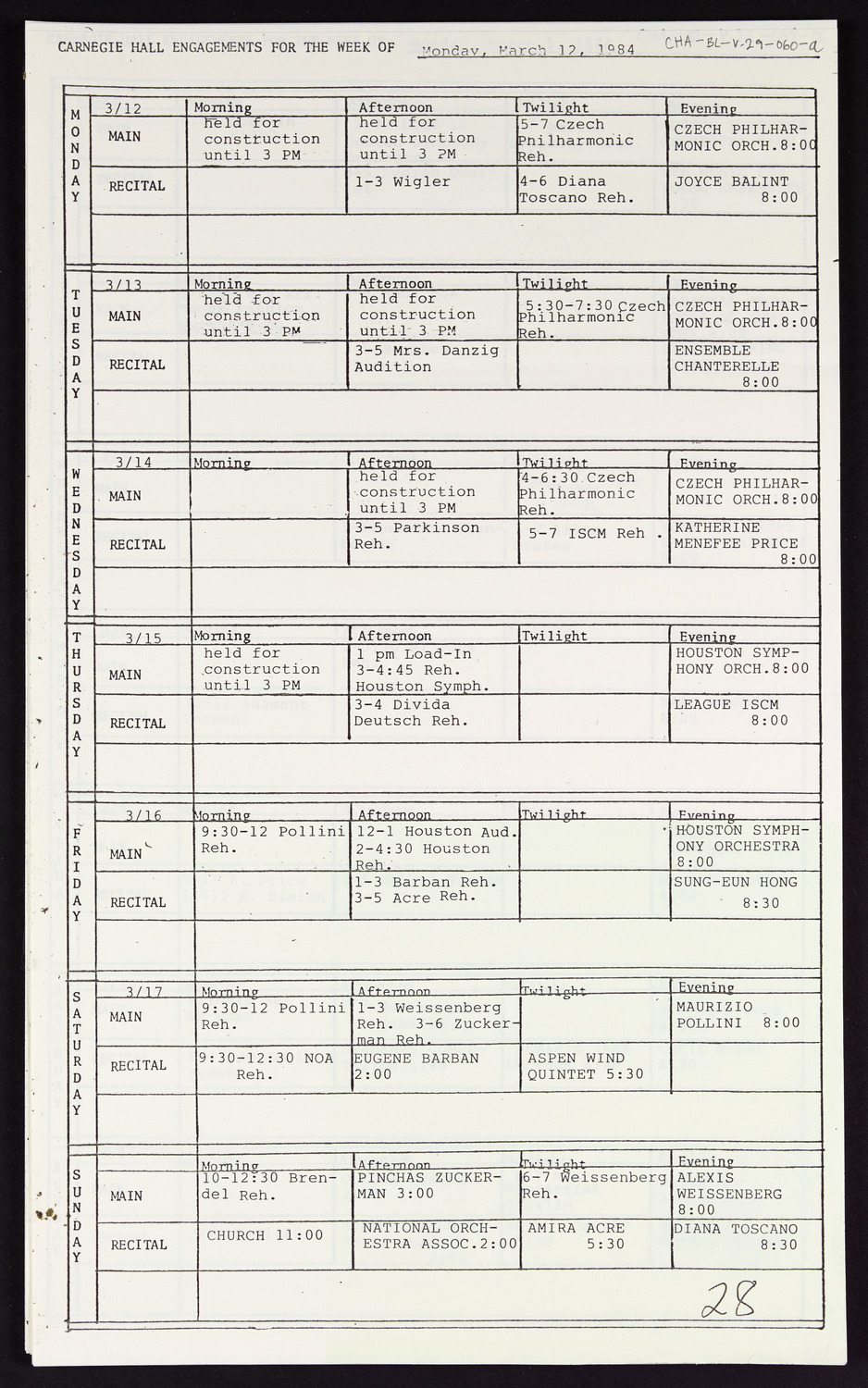 Carnegie Hall Booking Ledger, volume 29, page 60a