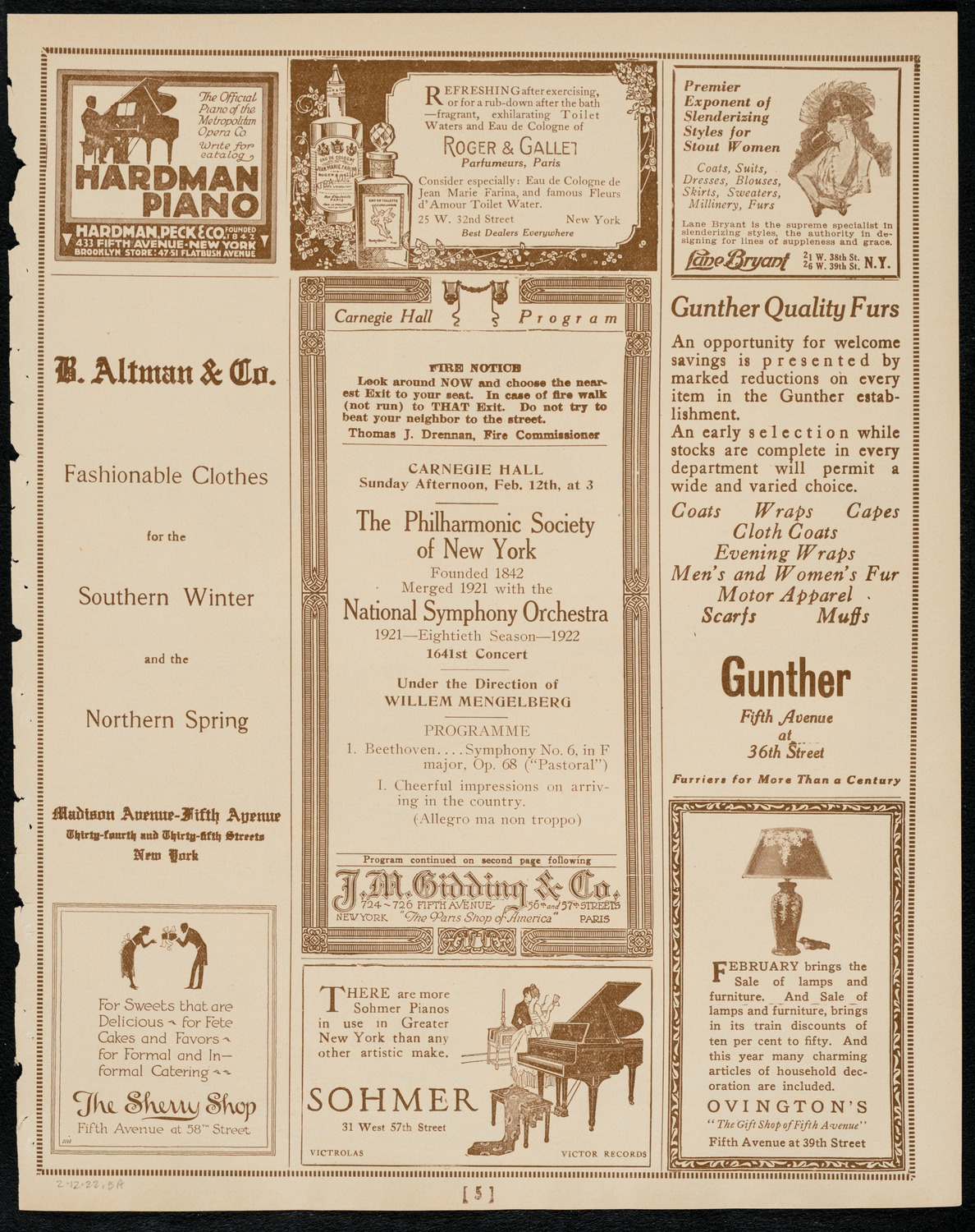 New York Philharmonic, February 12, 1922, program page 5