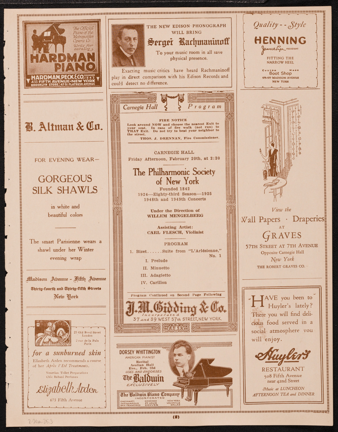 New York Philharmonic, February 20, 1925, program page 5