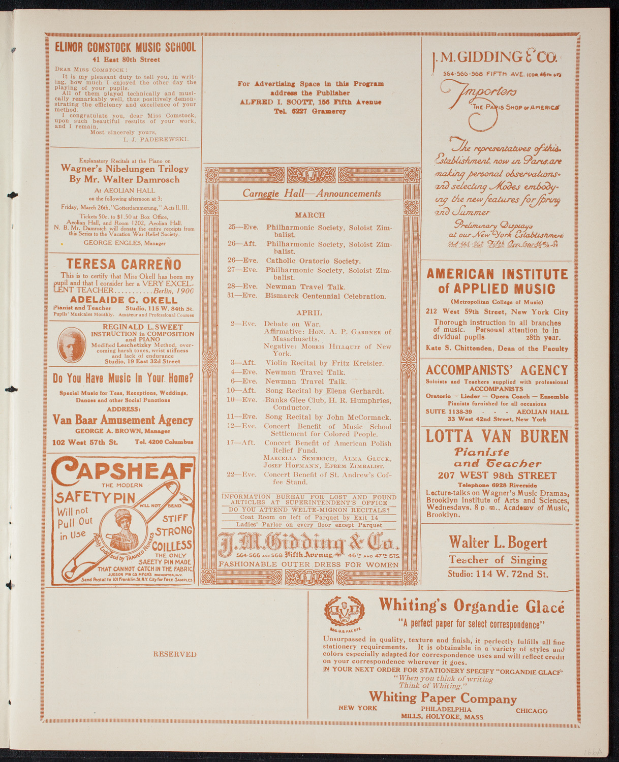 Benefit: Music School Settlement, March 25, 1915, program page 3