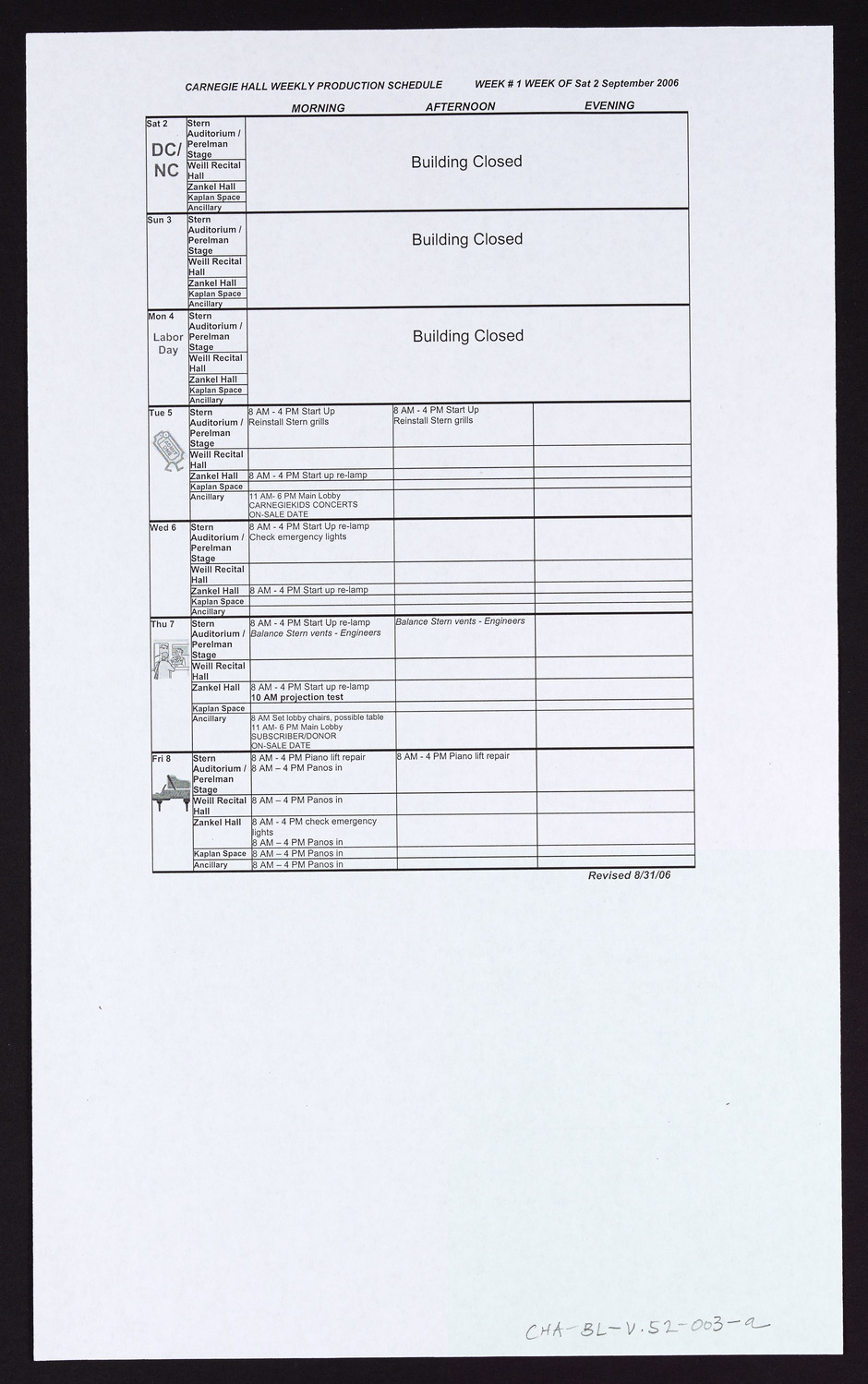 Carnegie Hall Booking Ledger, volume 52, page 3a