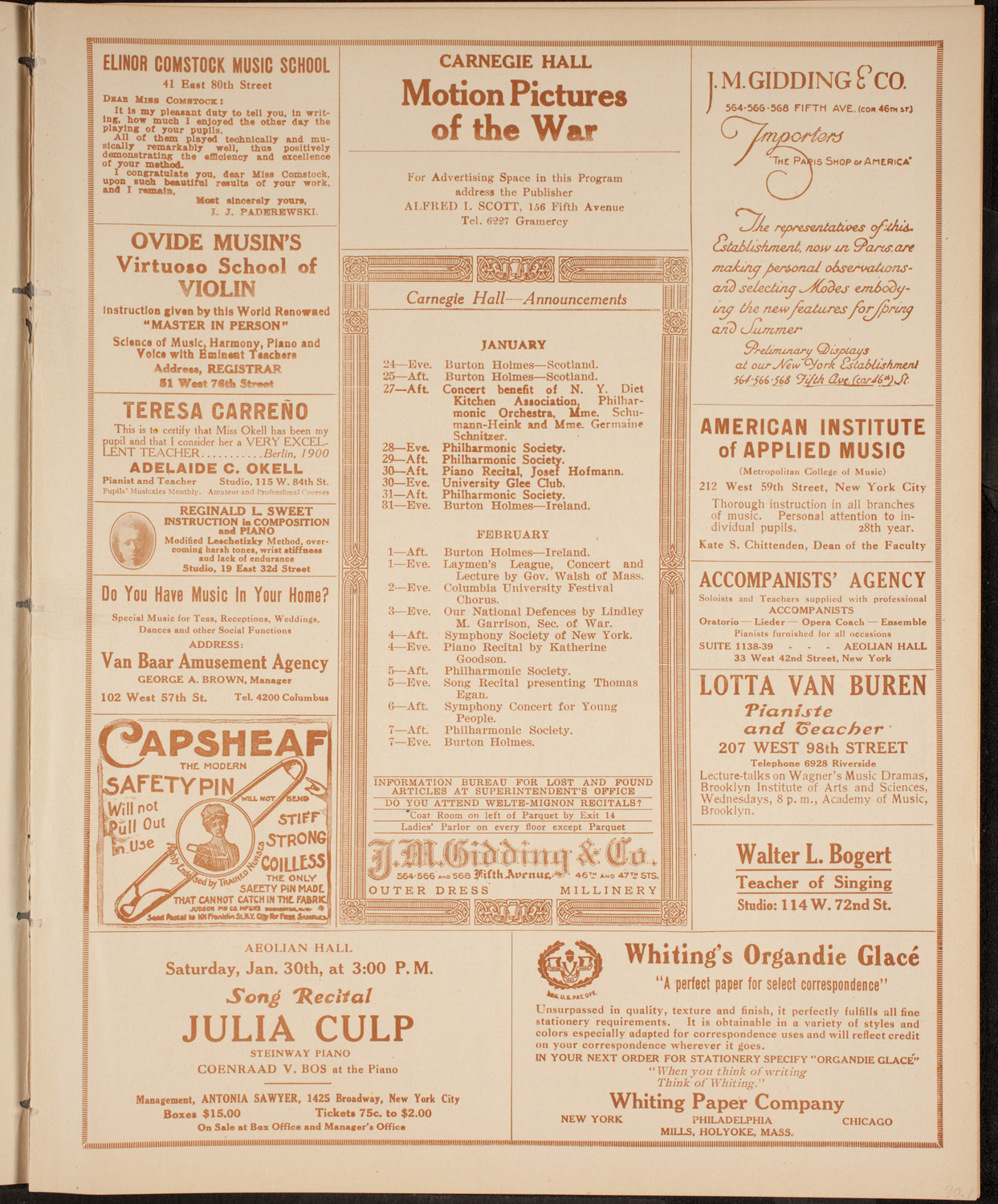New York Philharmonic, January 24, 1915, program page 3