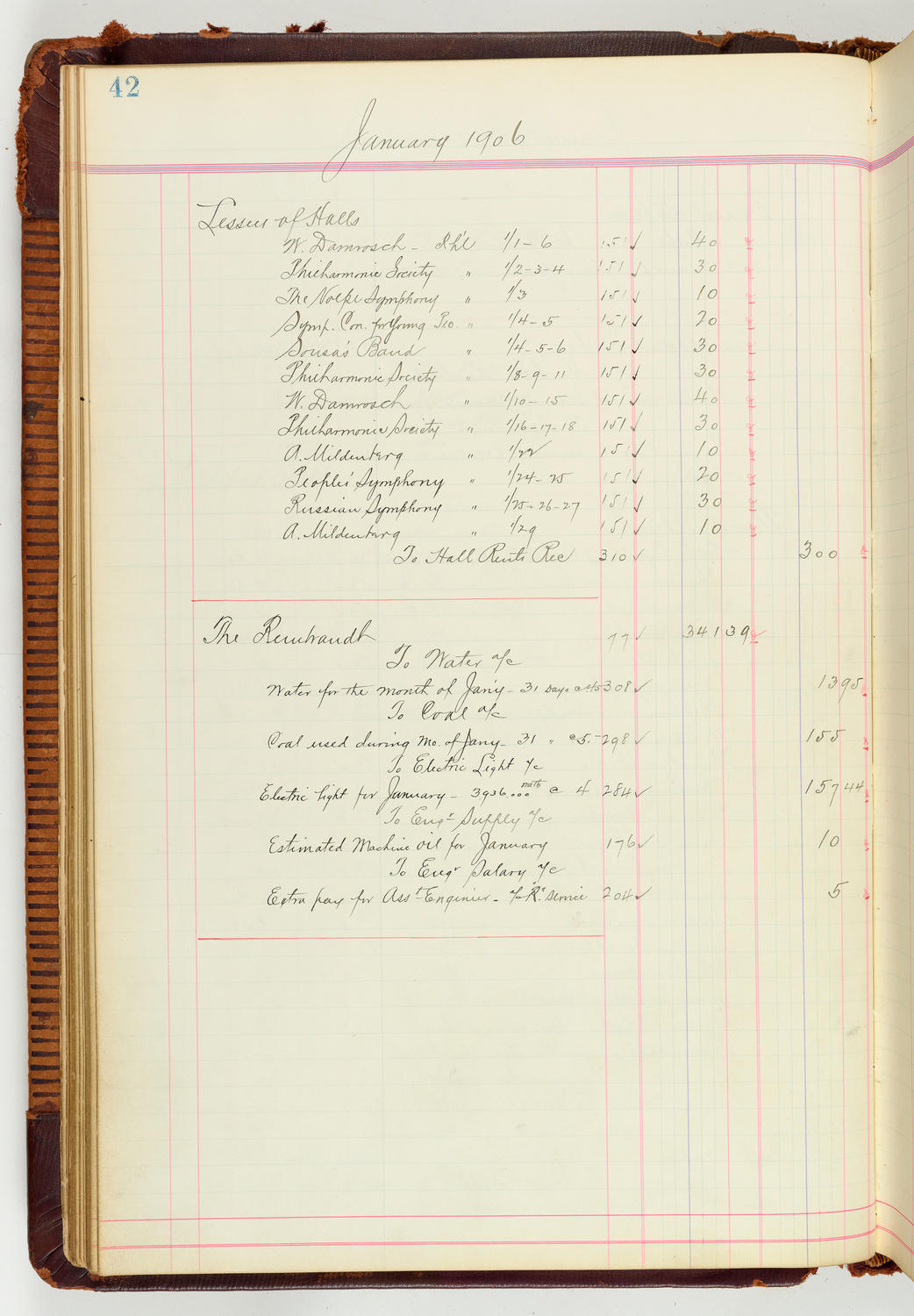 Music Hall Accounting Ledger Journal, volume 7, page 42