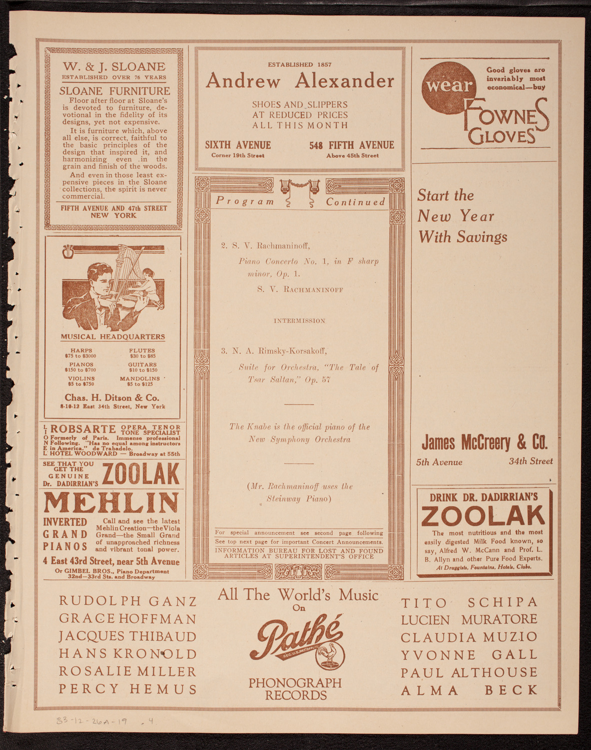 New Symphony Orchestra, December 26, 1919, program page 7