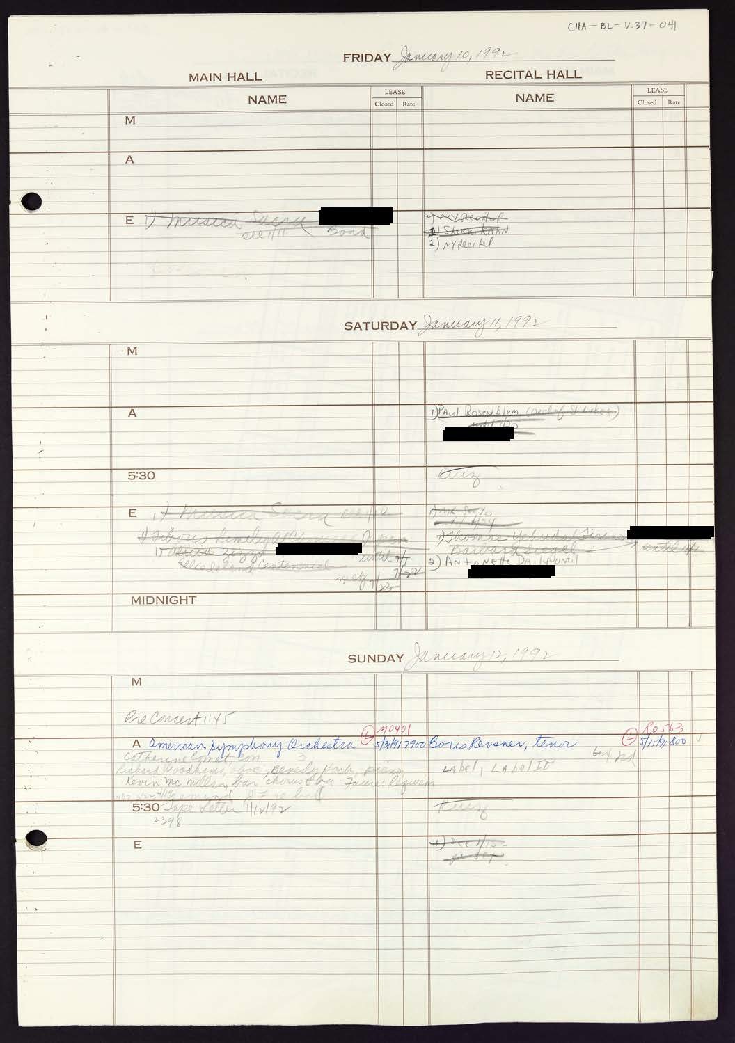 Carnegie Hall Booking Ledger, volume 37, page 41