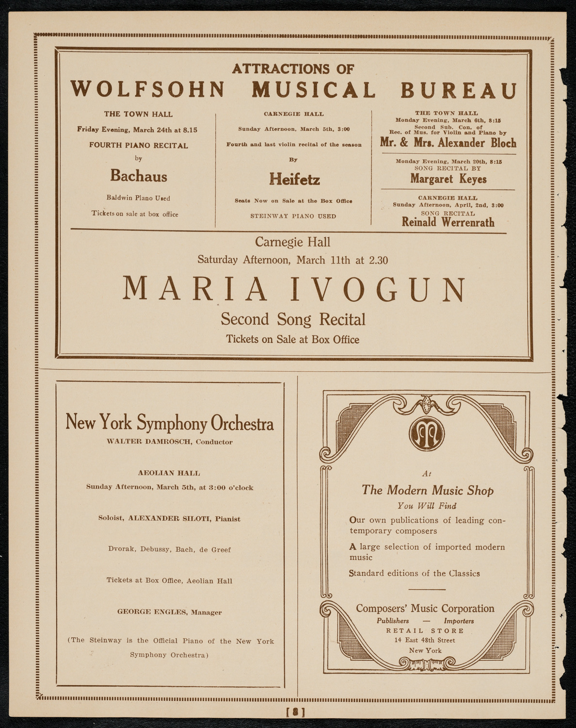 New York Philharmonic, March 2, 1922, program page 8