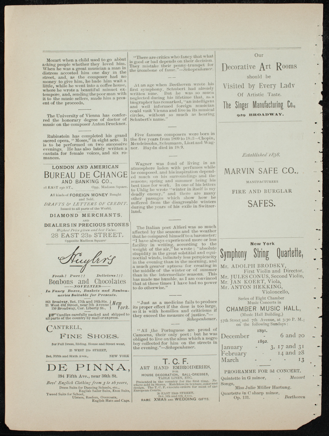 Damrosch Sunday Concert, December 27, 1891, program page 4