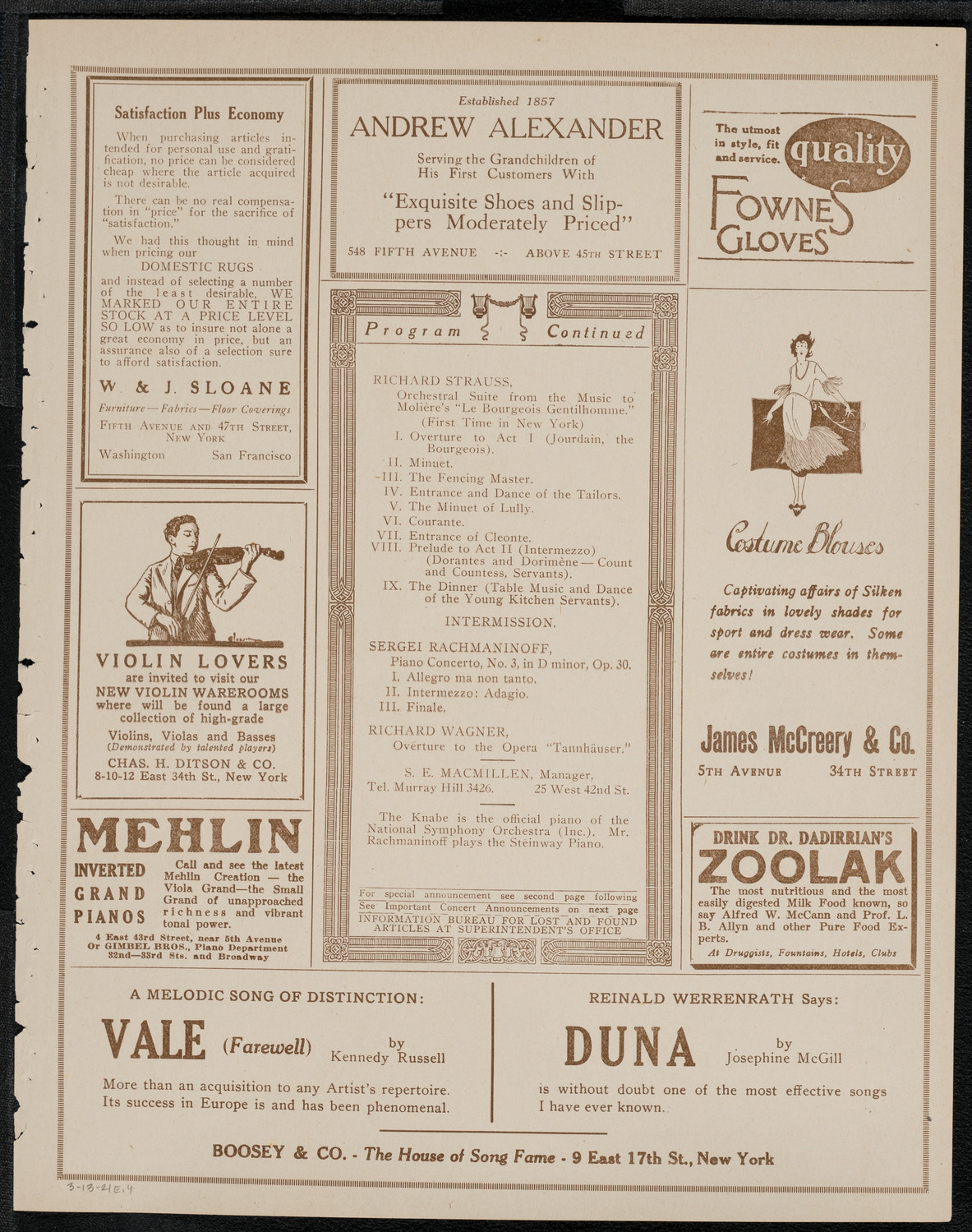 National Symphony Orchestra, March 13, 1921, program page 7