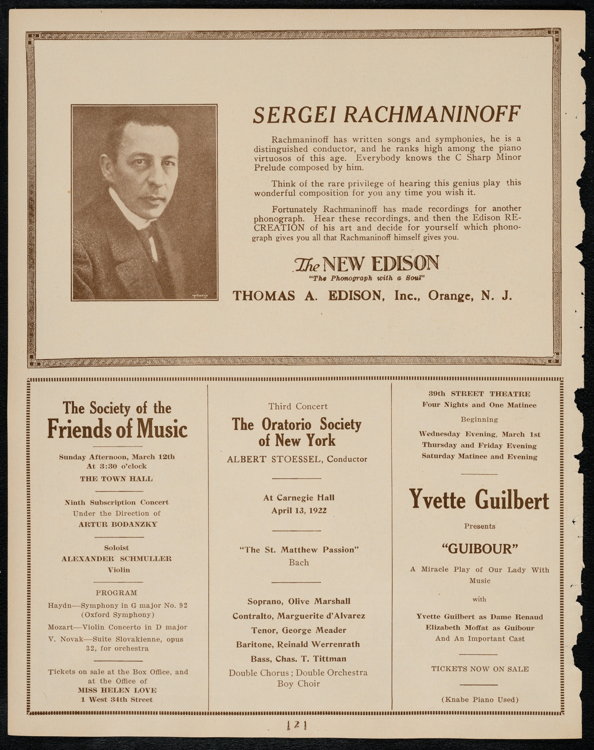 New York Philharmonic, February 26, 1922, program page 2