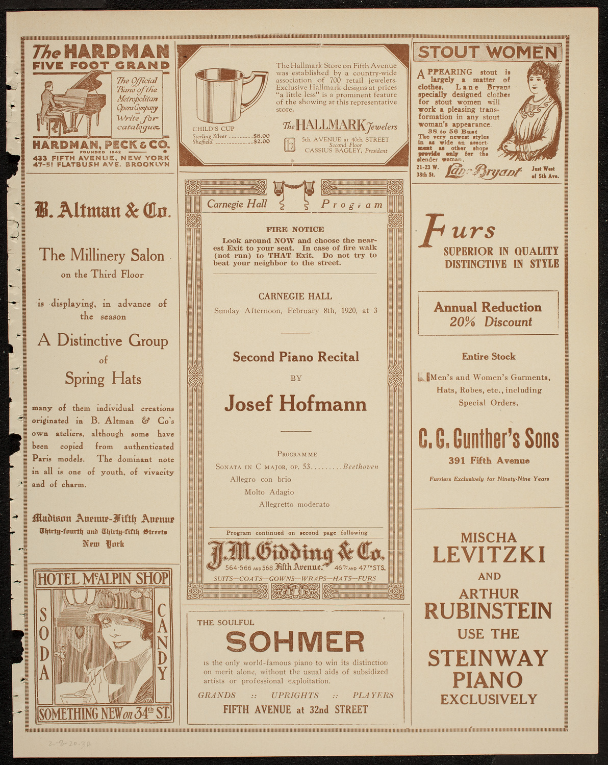 Josef Hofmann, Piano, February 8, 1920, program page 5