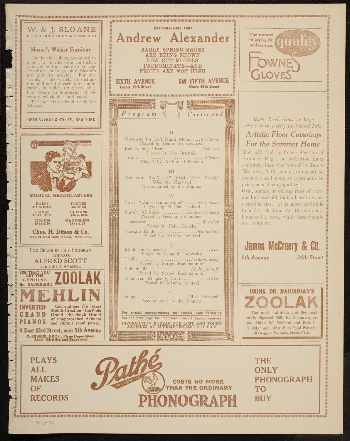 The Ampico as Soloist featuring Sue Harvard, Soprano, April 30, 1920, program page 7