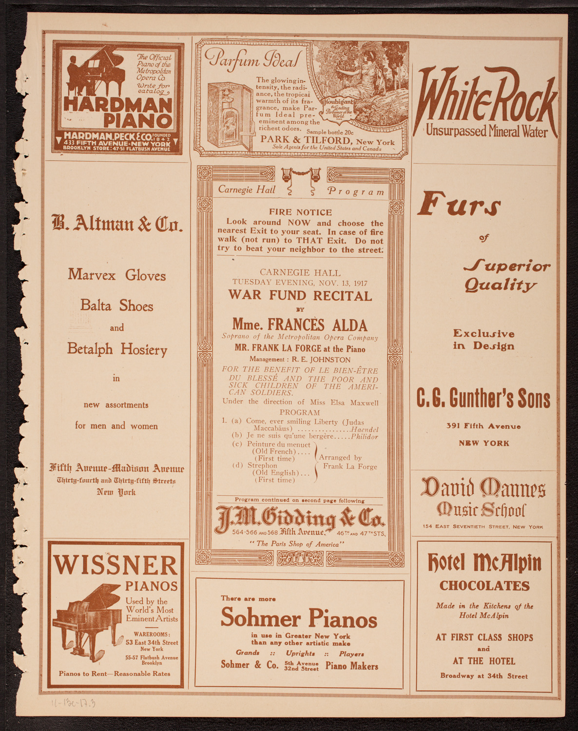 Frances Alda, Soprano, November 13, 1917, program page 5