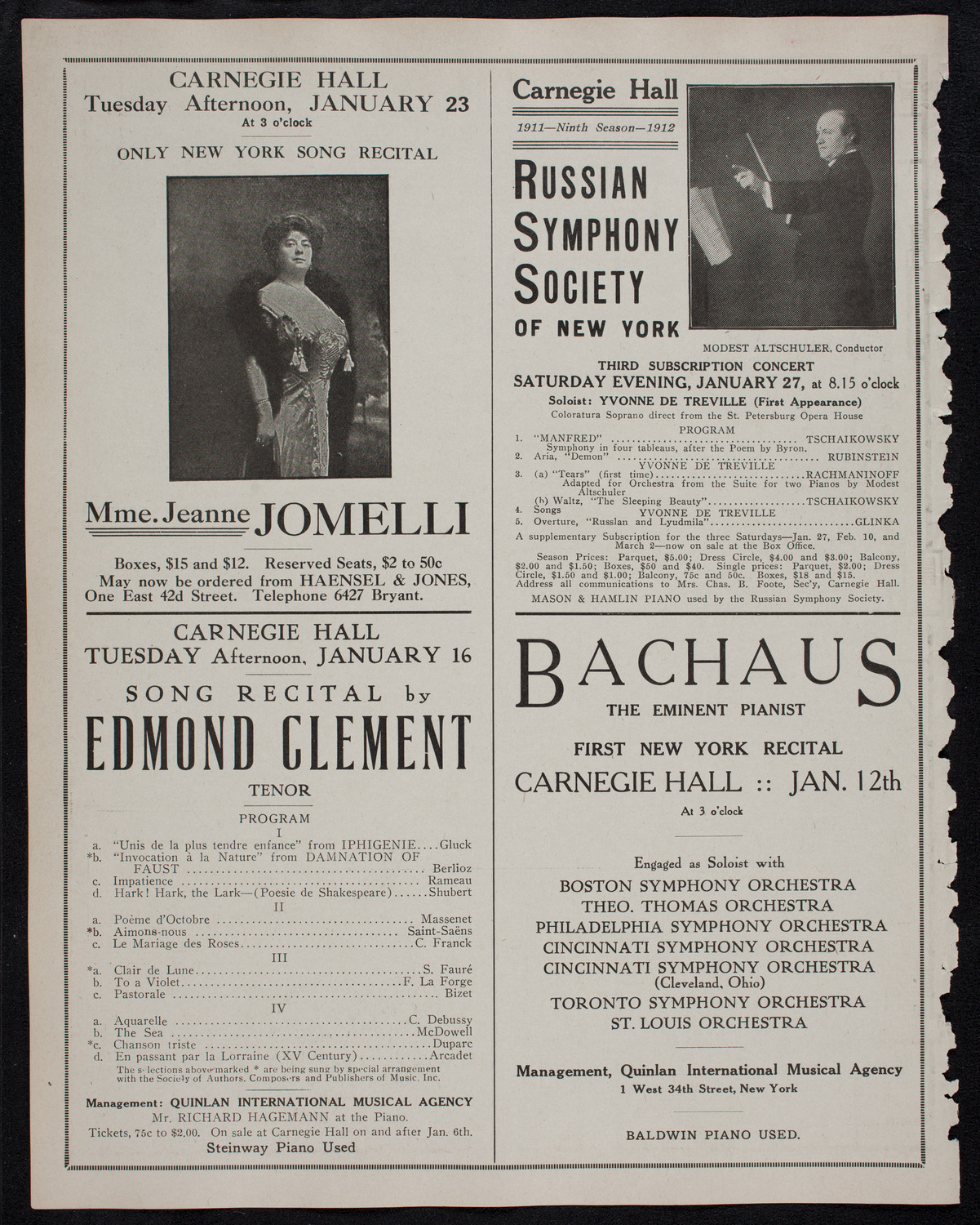 Boston Symphony Orchestra, January 11, 1912, program page 10