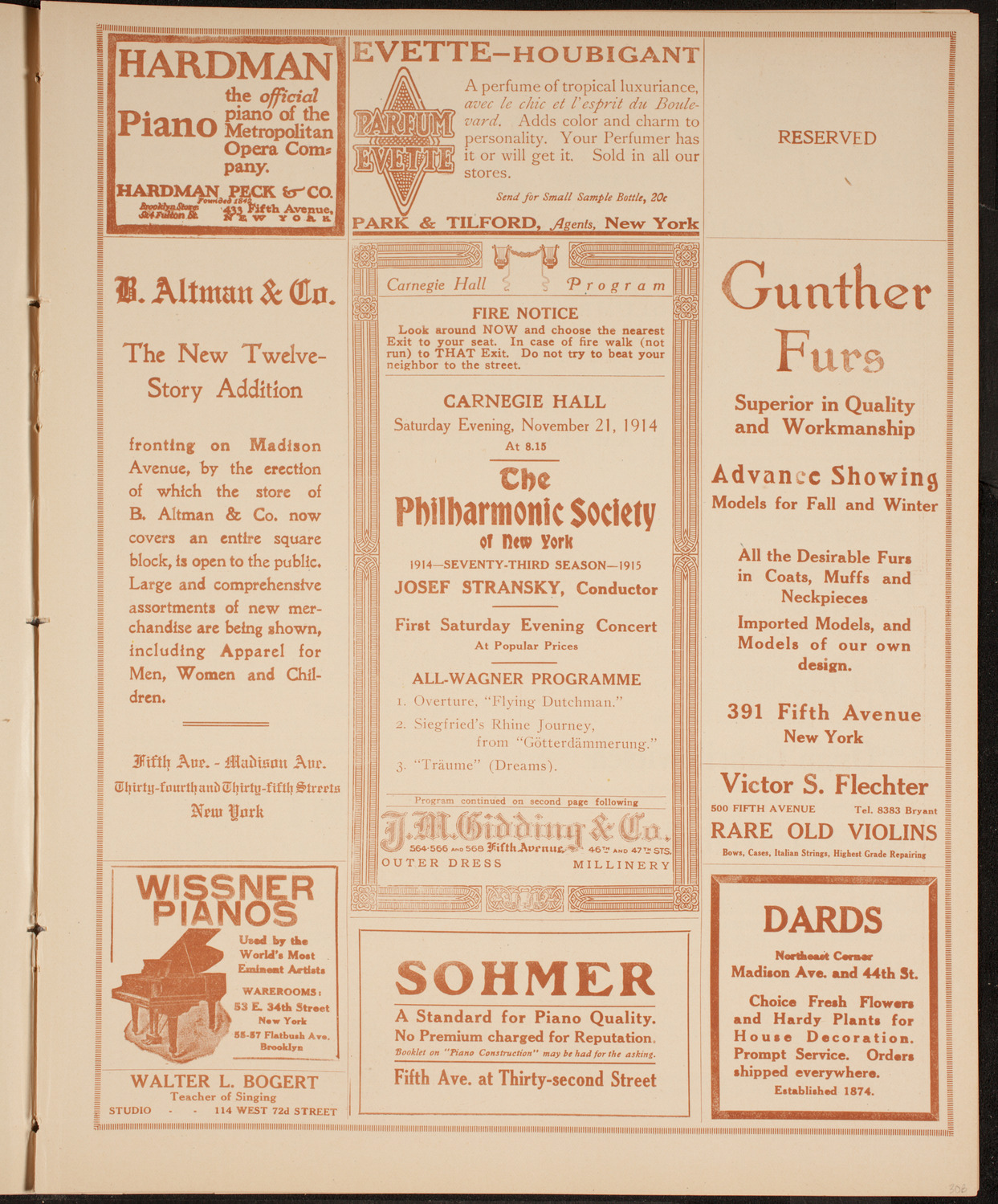 New York Philharmonic, November 21, 1914, program page 5