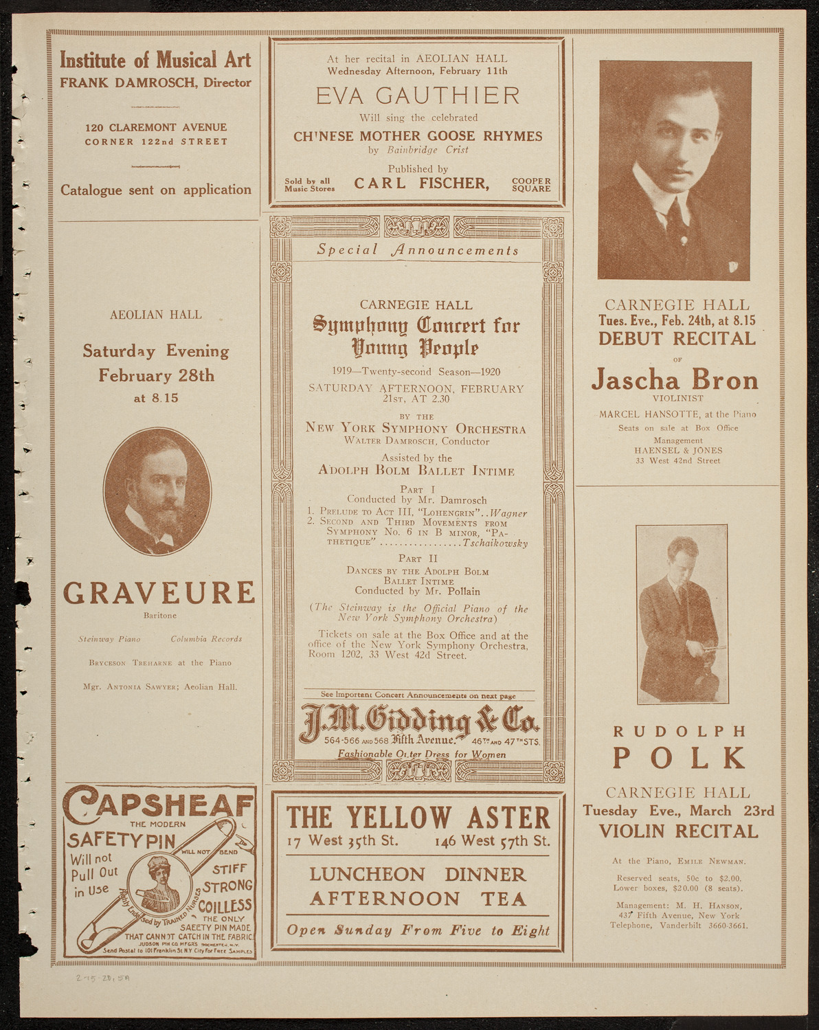 New York Philharmonic, February 15, 1920, program page 9