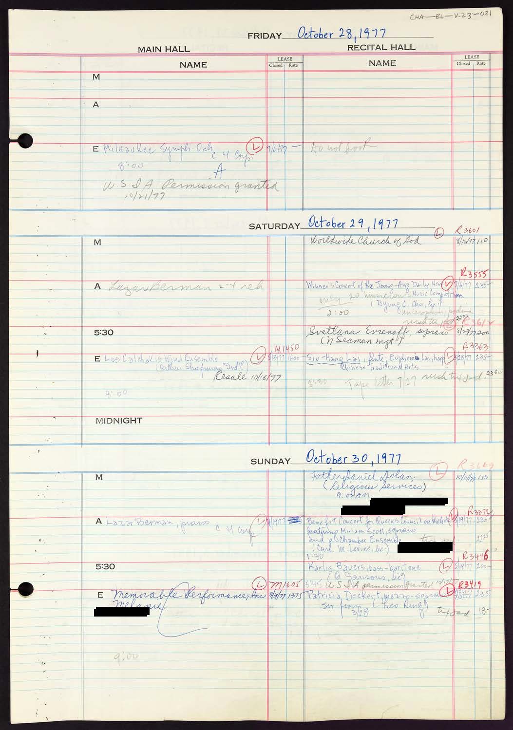 Carnegie Hall Booking Ledger, volume 23, page 21