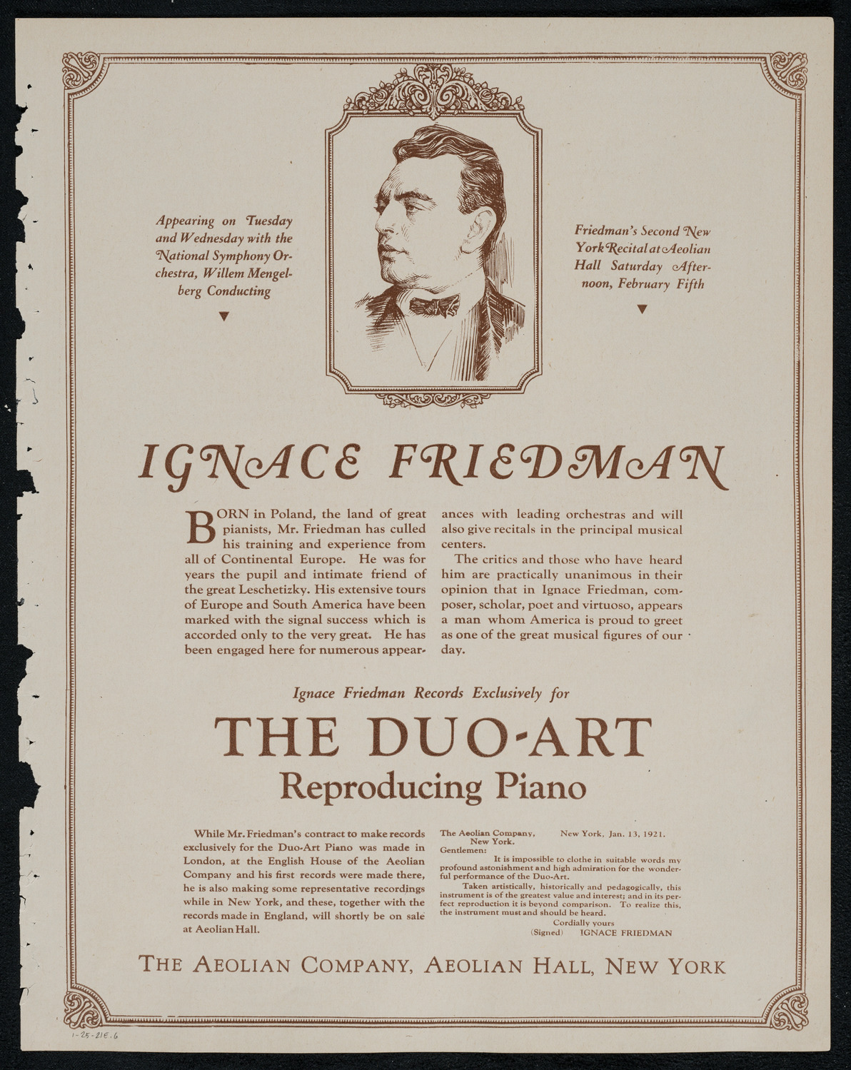 Chicago Symphony Orchestra, January 25, 1921, program page 11