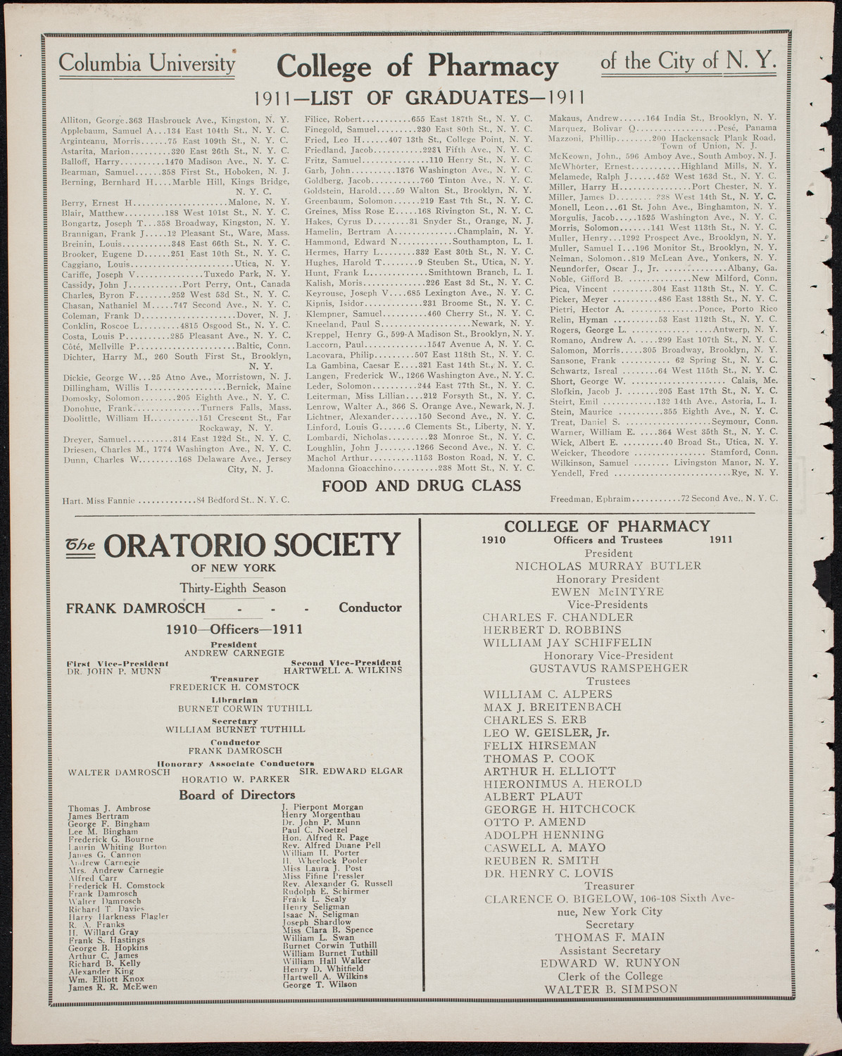 Graduation: College of Pharmacy of the City of New York, May 11, 1911, program page 10