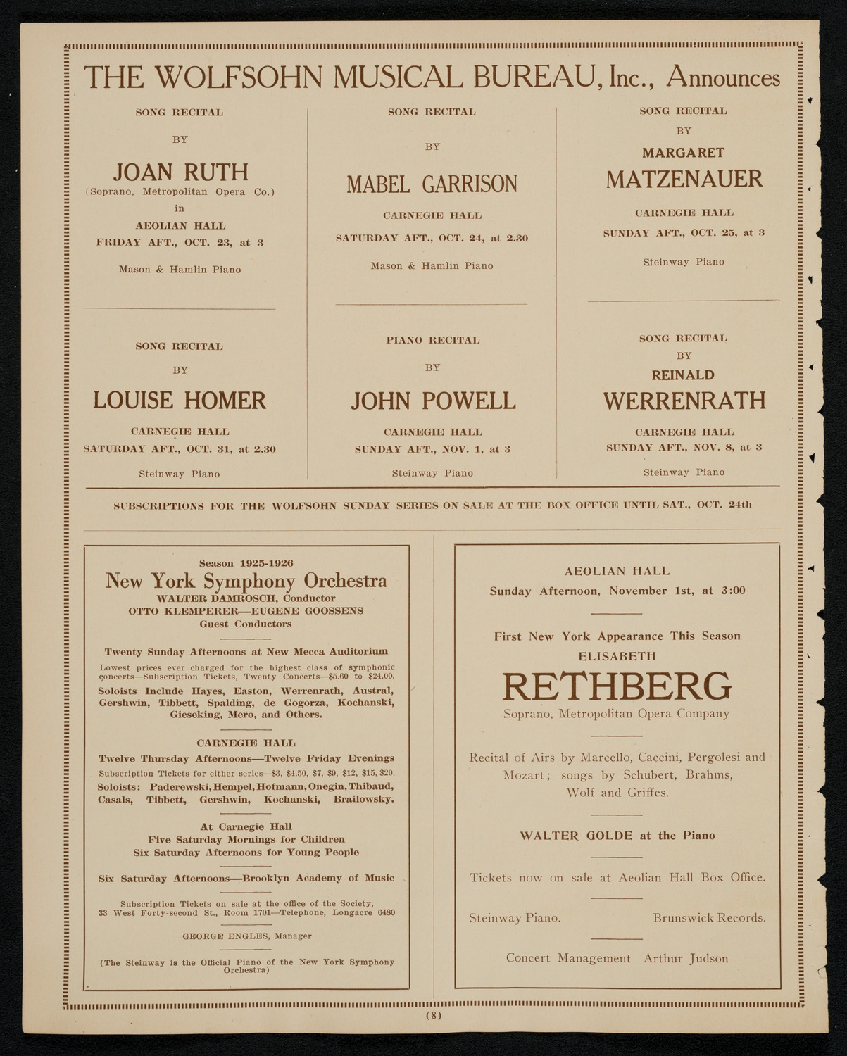 Josef Lhévinne, Piano, October 23, 1925, program page 8