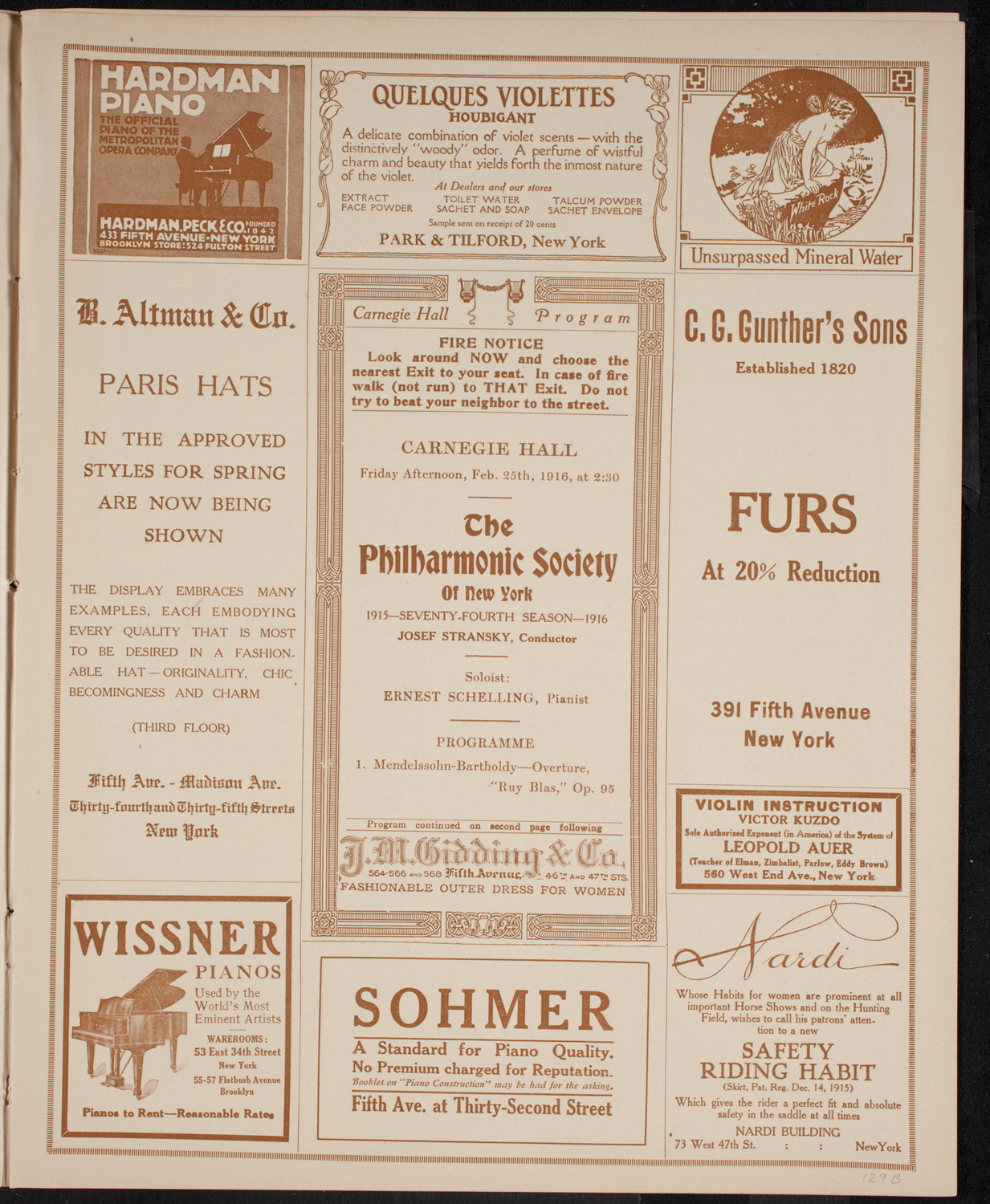 New York Philharmonic, February 25, 1916, program page 5