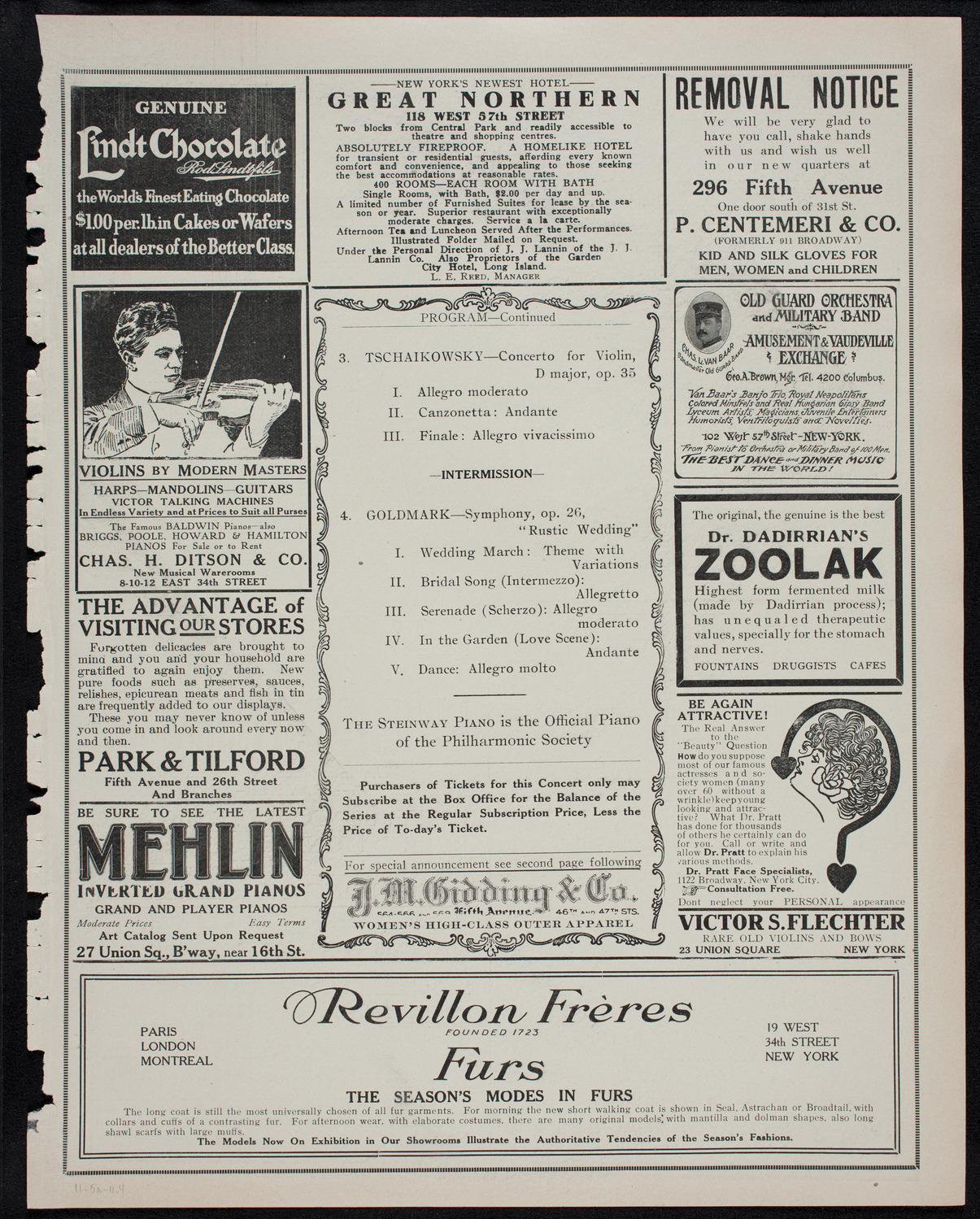 New York Philharmonic, November 5, 1911, program page 7