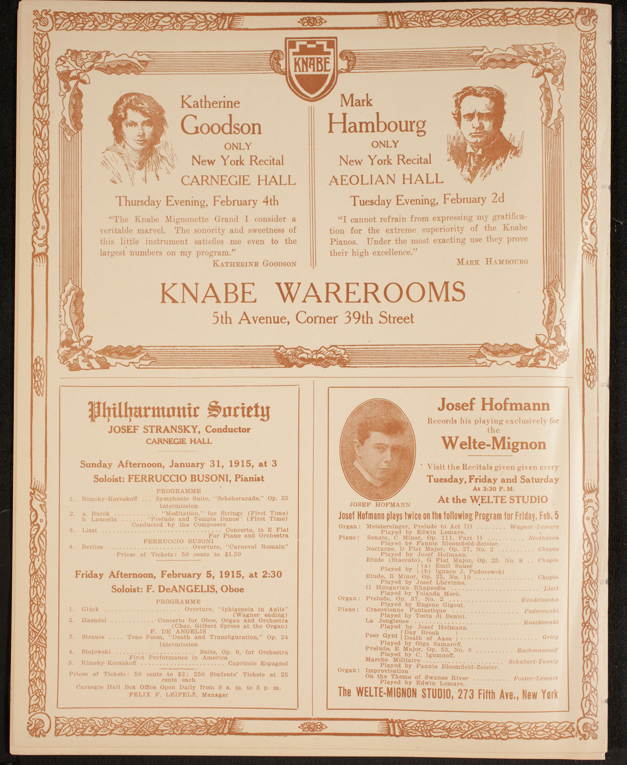 Josef Hofmann, Piano, January 30, 1915, program page 12