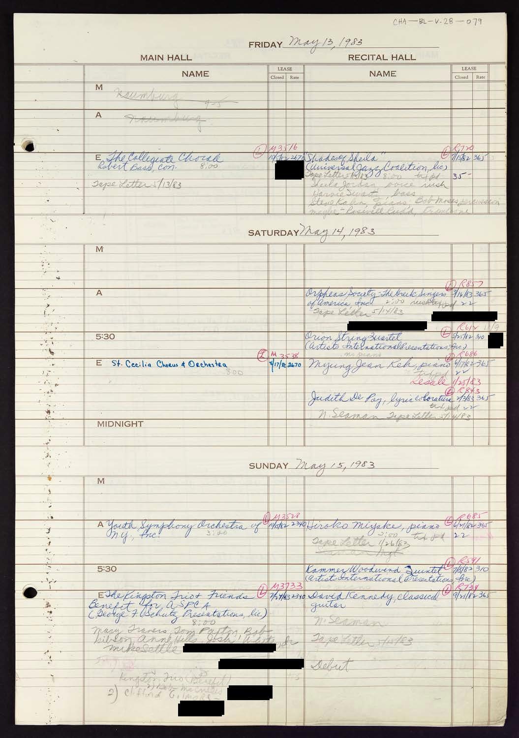 Carnegie Hall Booking Ledger, volume 28, page 79