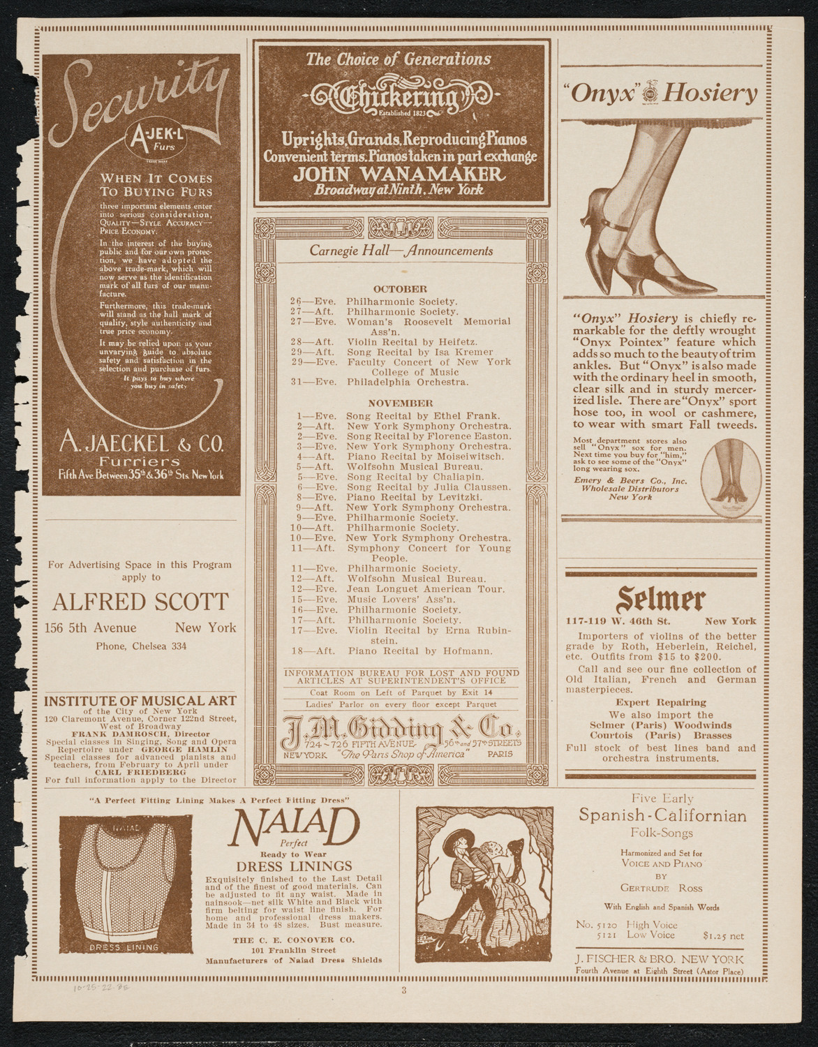 Colin O'More, Tenor, October 25, 1922, program page 3