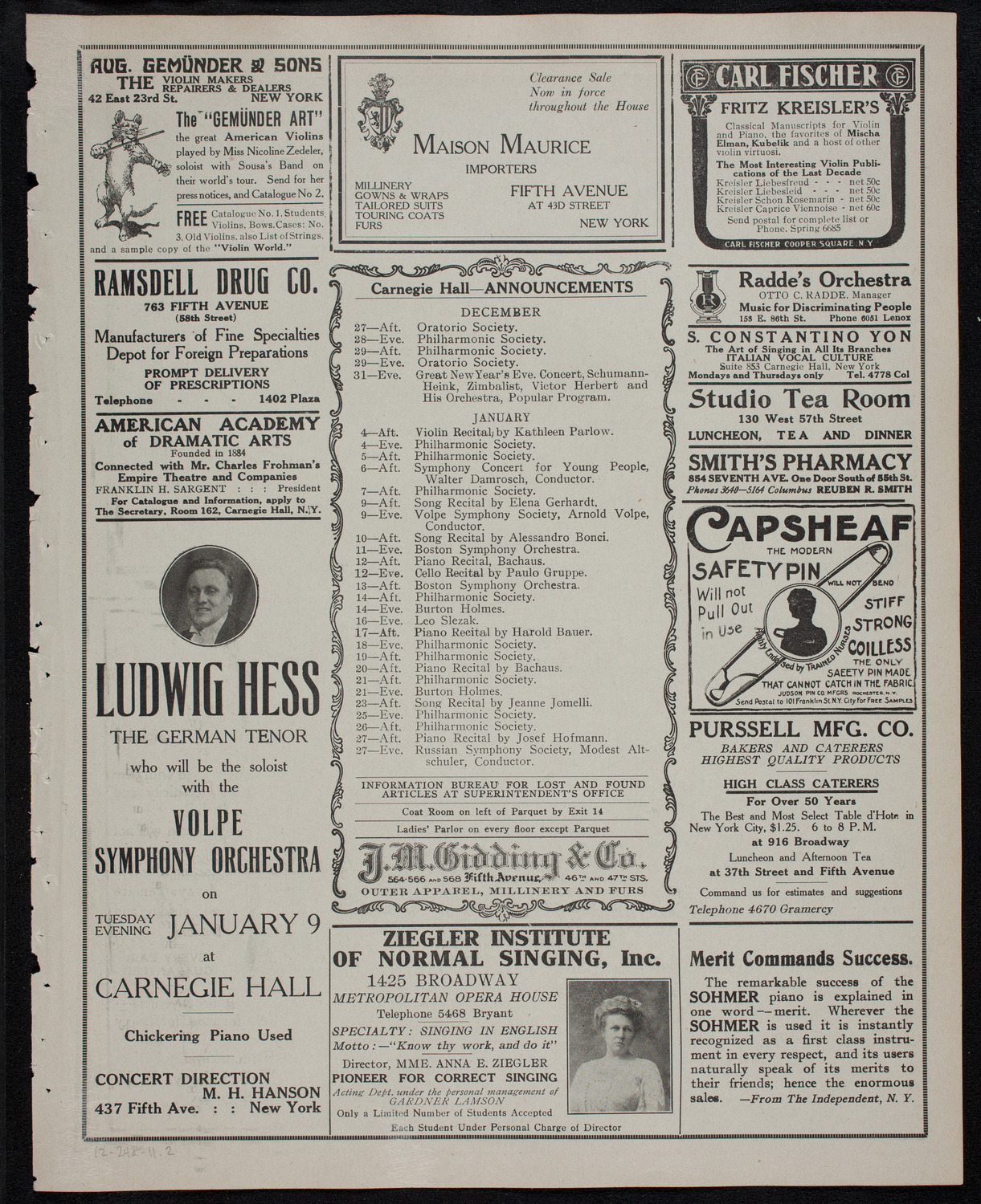 People's Symphony Concert, December 24, 1911, program page 3