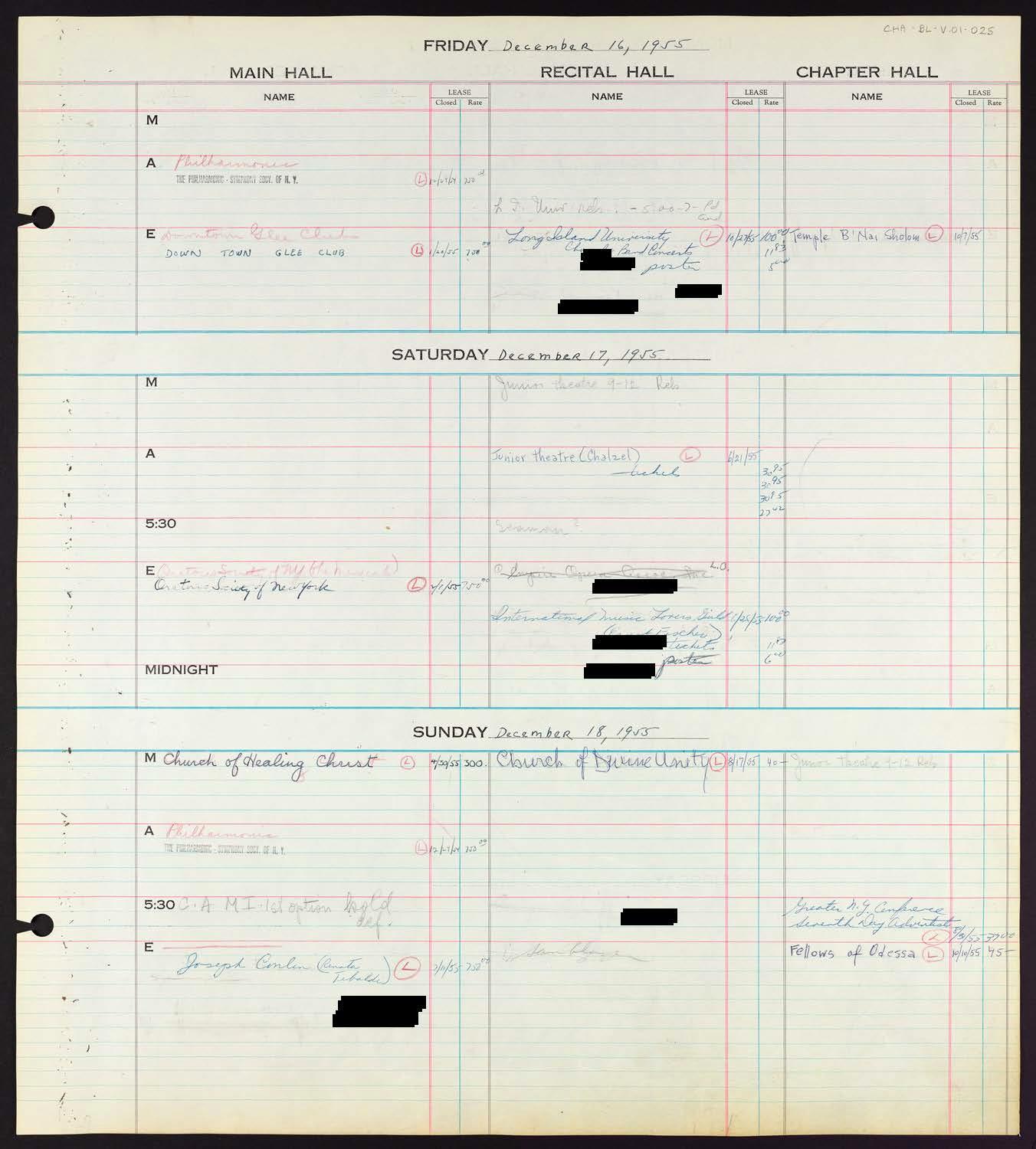 Carnegie Hall Booking Ledger, volume 1, page 25