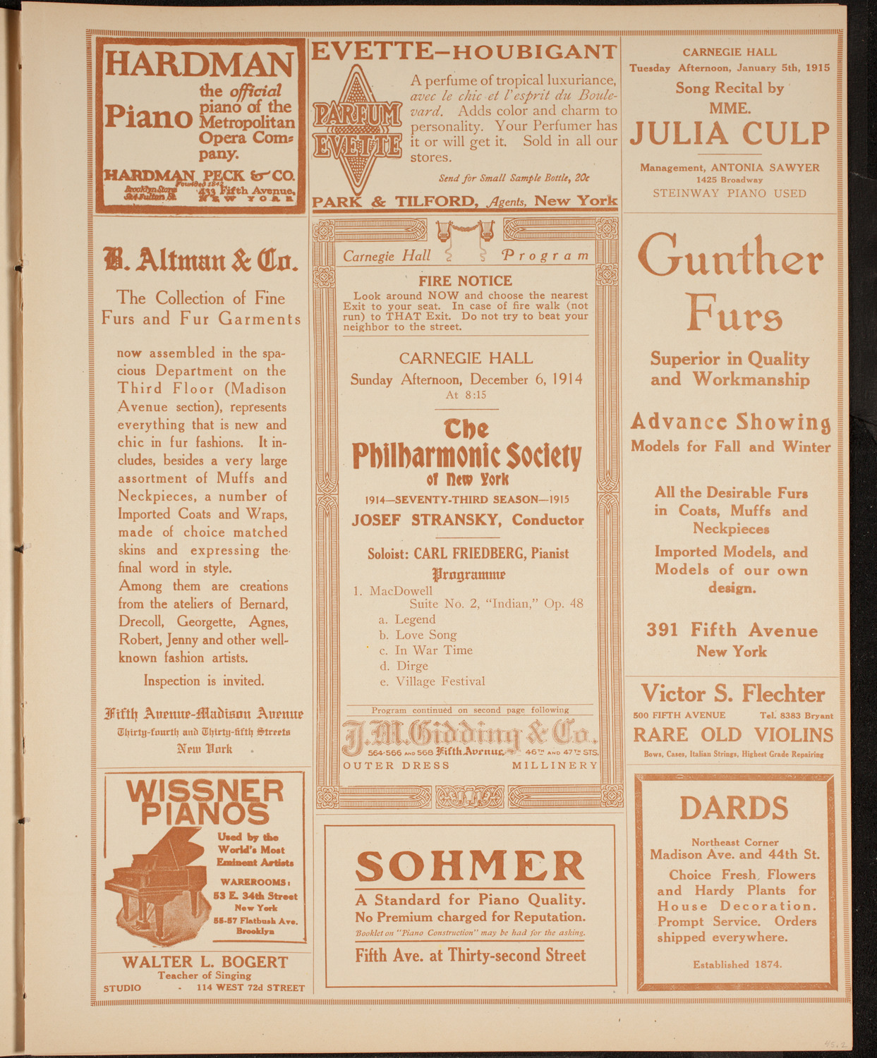 New York Philharmonic, December 6, 1914, program page 5