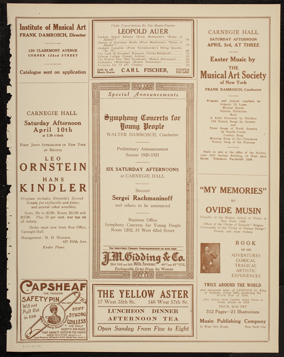 Schola Cantorum of New York, March 24, 1920, program page 9