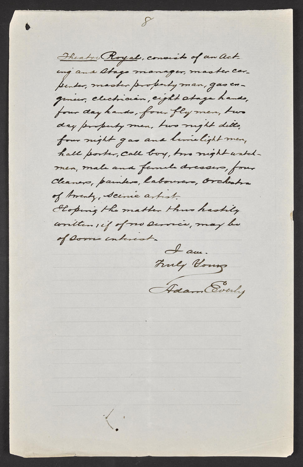 Questionnaire to the theaters of Birmingham, March 3, 1893, page 8 of 8