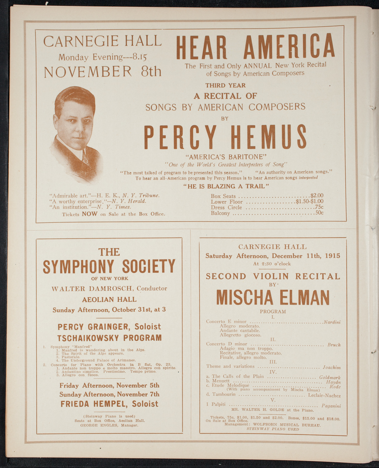 Mischa Elman, Violin, October 30, 1915, program page 8