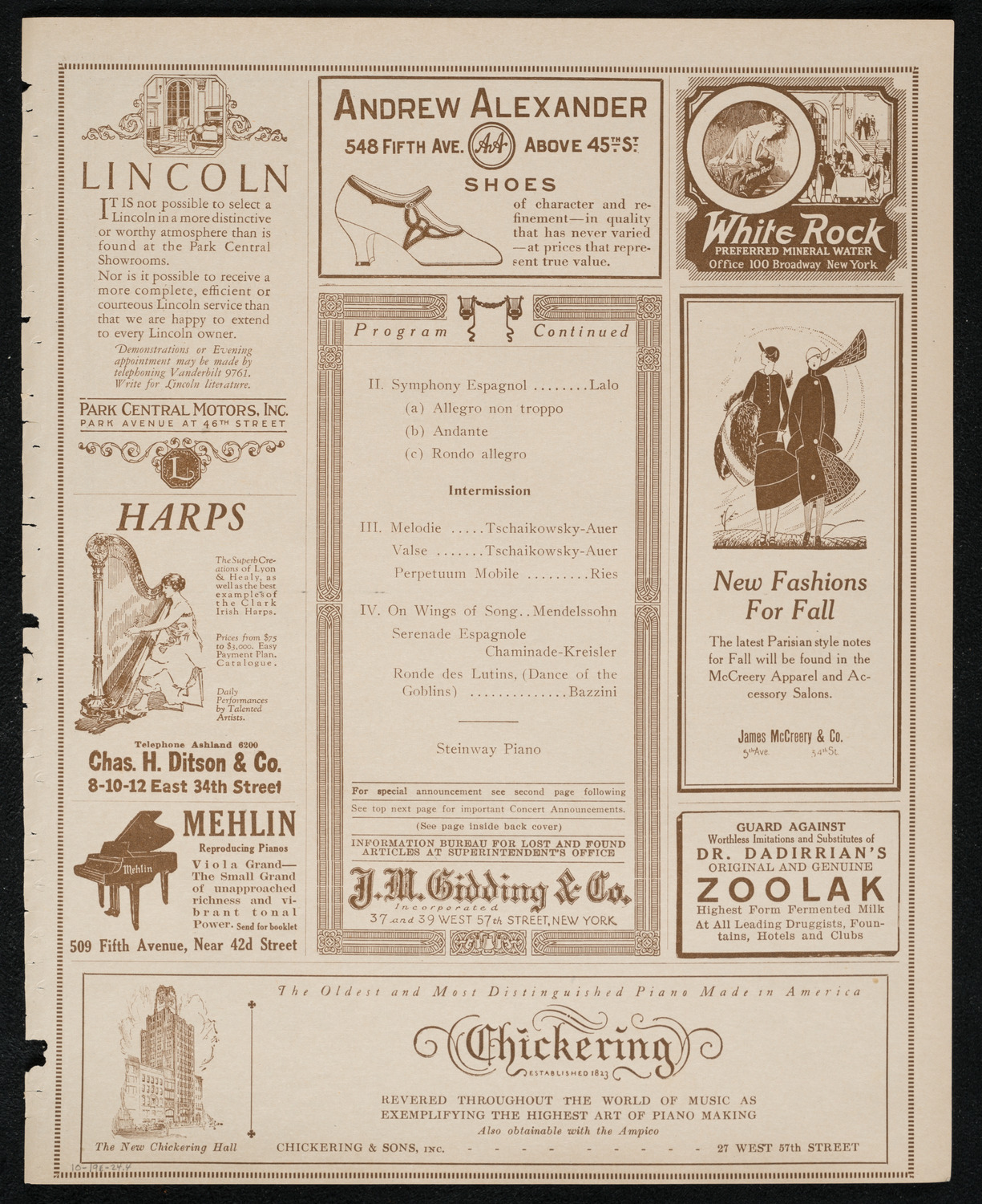 Carlos Sedano, Violin, October 19, 1924, program page 7