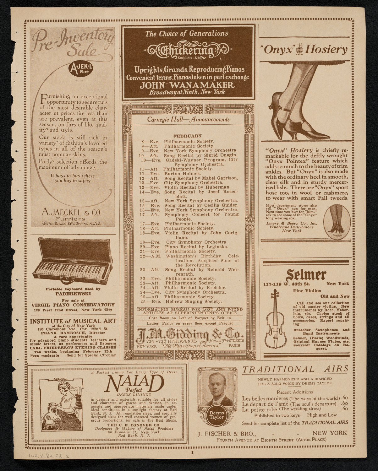 New York Symphony Orchestra, February 8, 1923, program page 3