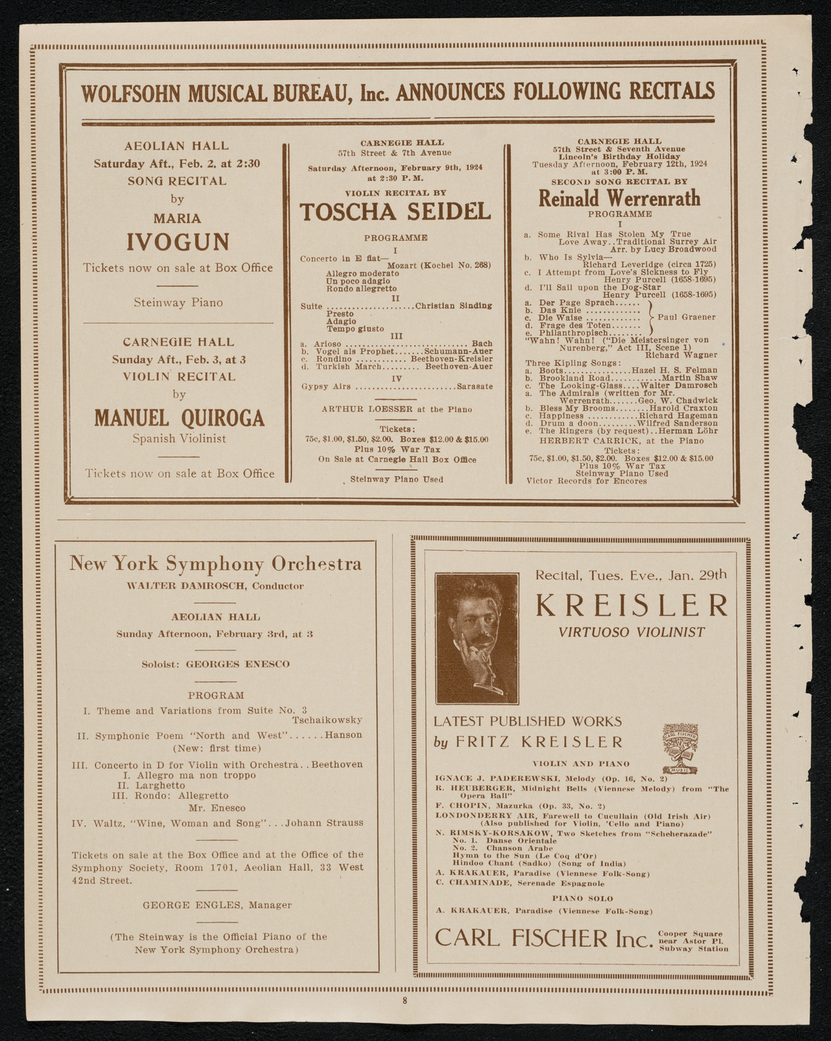 New York Philharmonic Students' Concert, January 30, 1924, program page 8