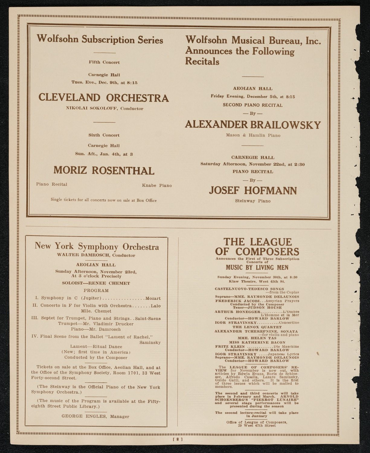 New York Symphony Orchestra, November 21, 1924, program page 8