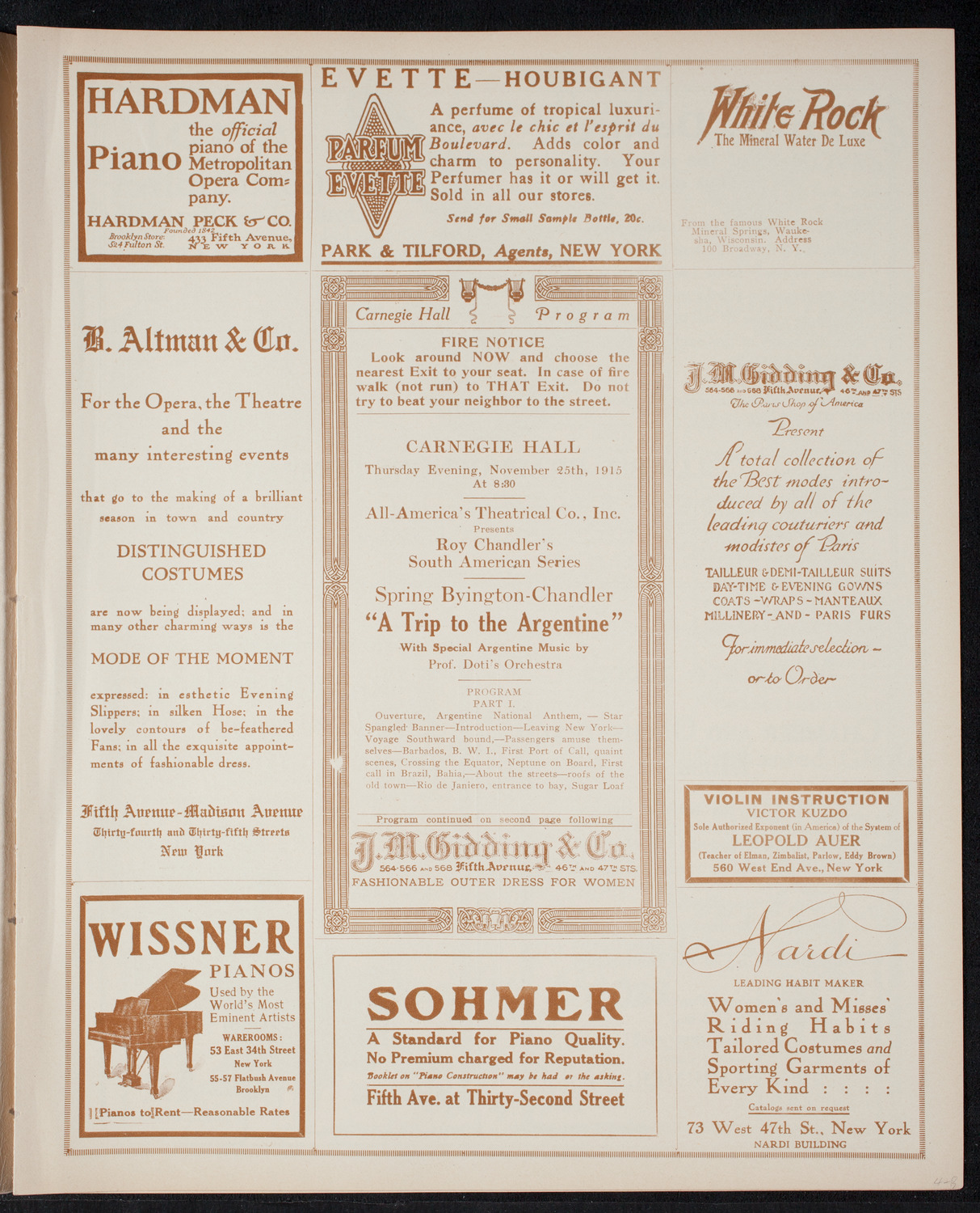 Roy Chandler's South American Series: Spring Byington-Chandler "A Trip to the Argentine", November 25, 1915, program page 5