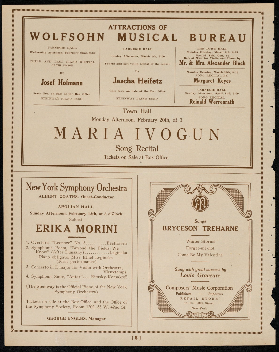 Josef Hofmann, Piano, February 11, 1922, program page 8