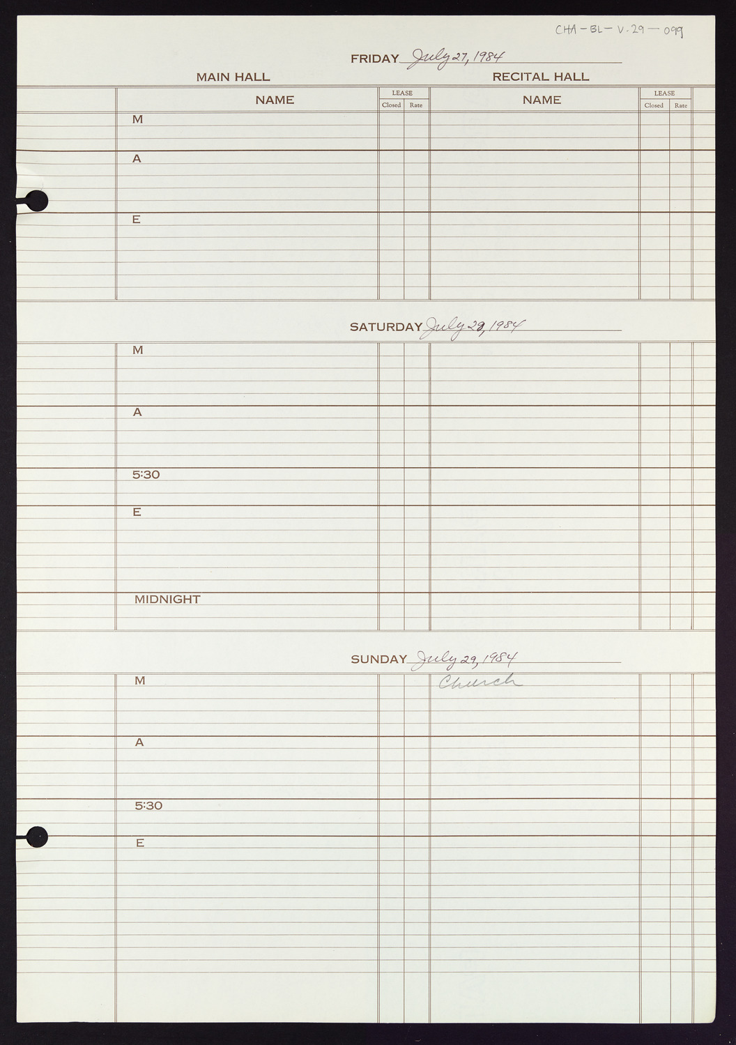 Carnegie Hall Booking Ledger, volume 29, page 99