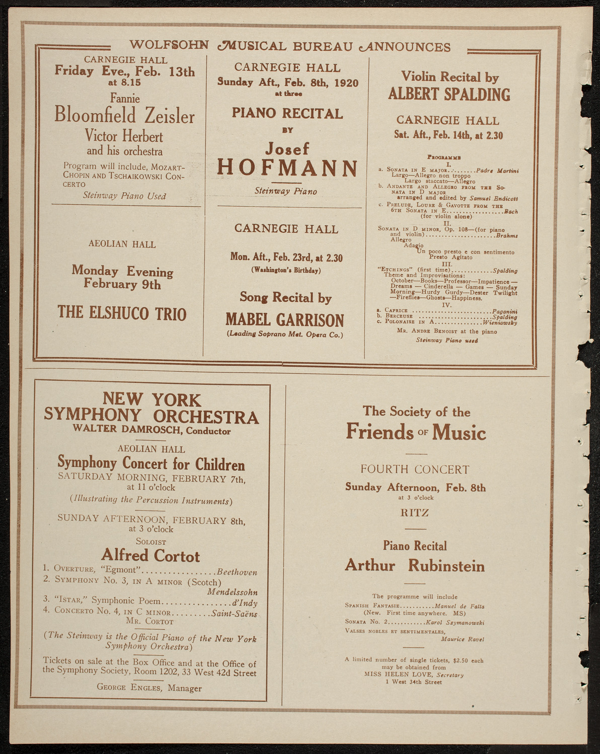 New York Philharmonic, February 6, 1920, program page 8