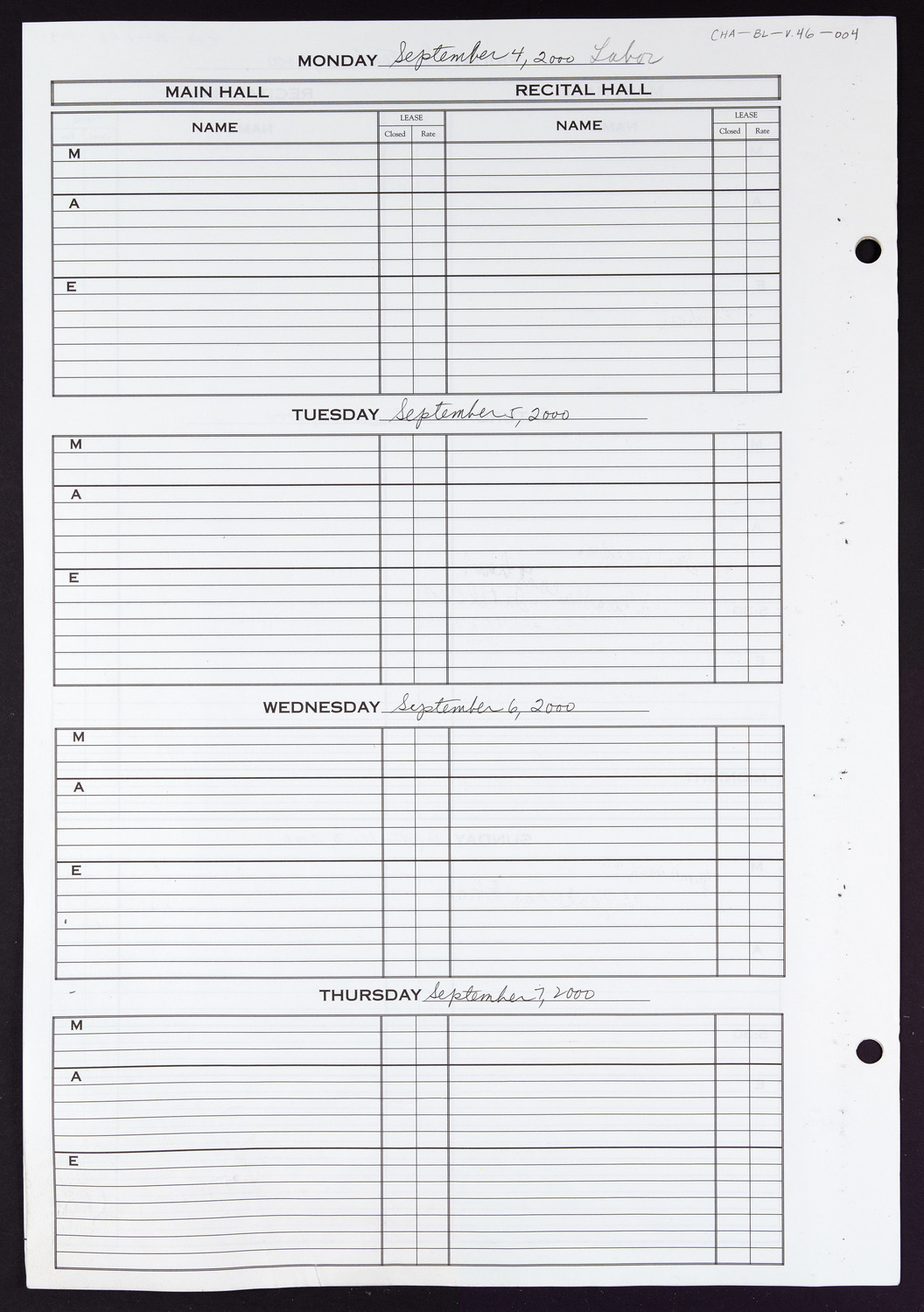 Carnegie Hall Booking Ledger, volume 46, page 4