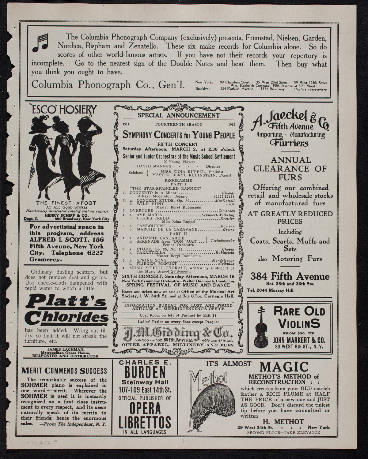 Mendelssohn Choir of Toronto with the Theodore Thomas Orchestra, February 27, 1912, program page 9