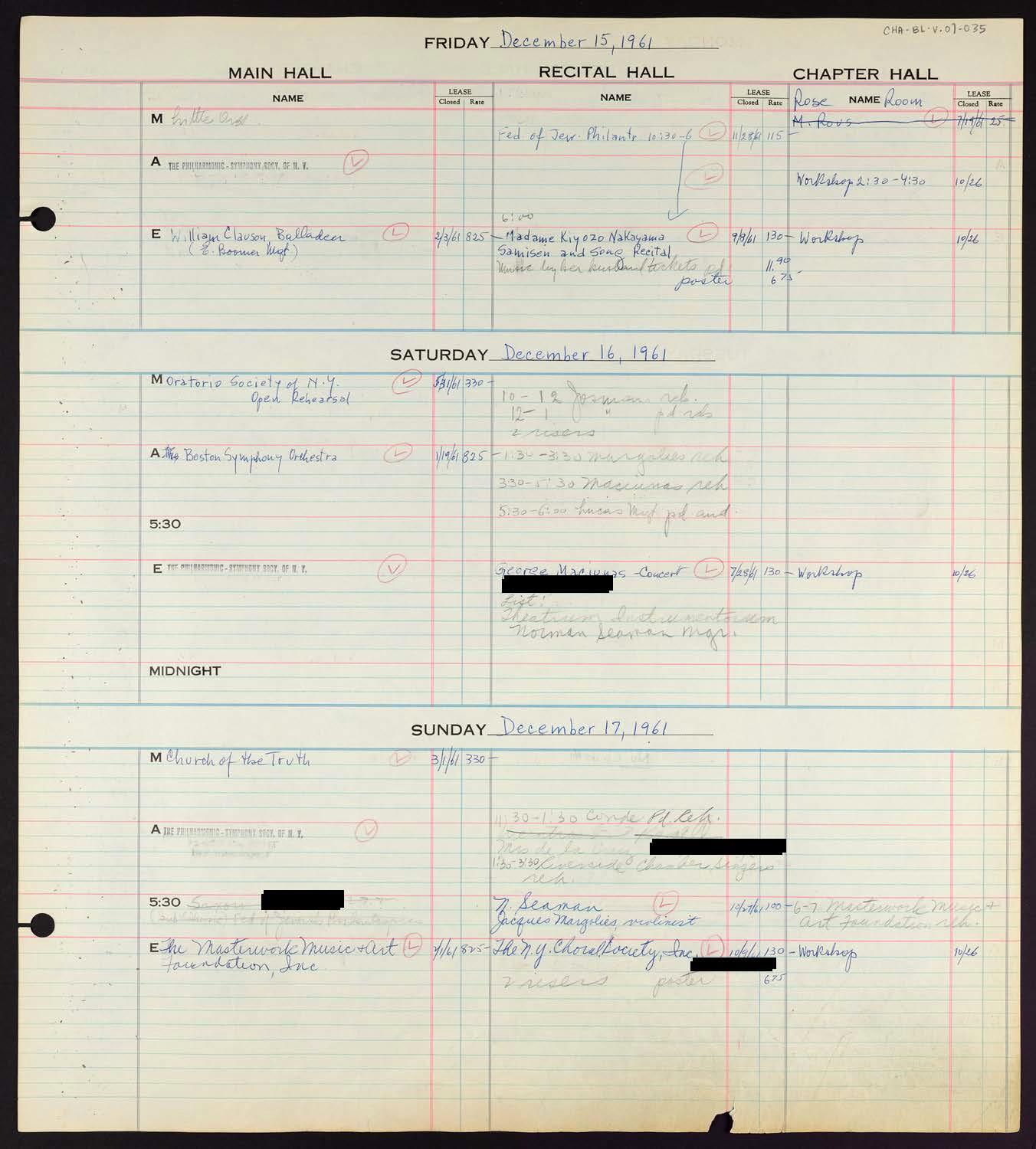 Carnegie Hall Booking Ledger, volume 7, page 35